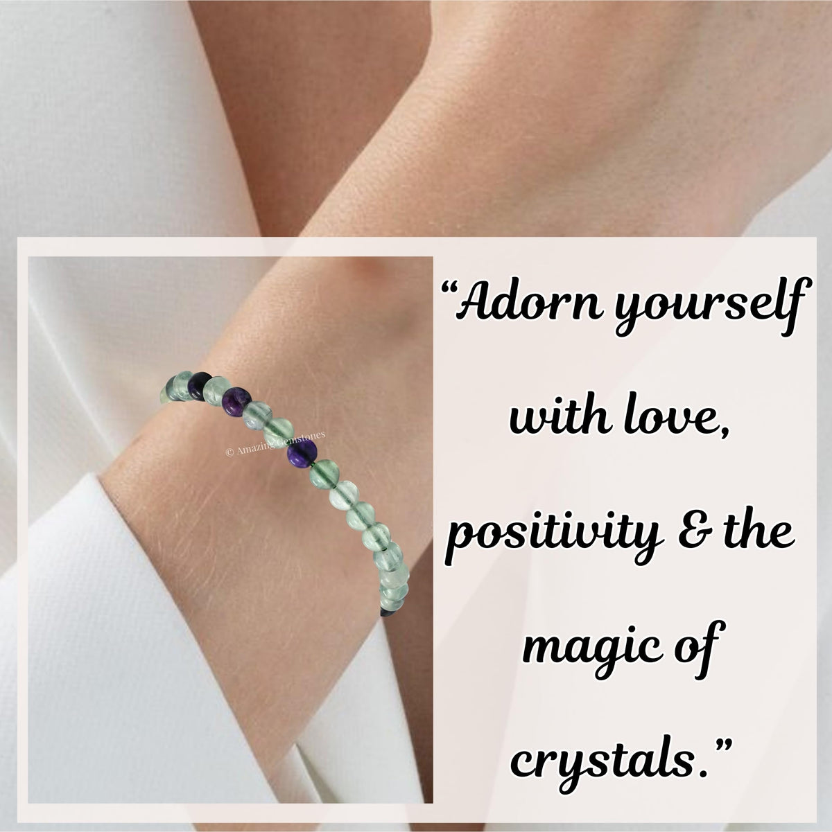 Amazing Gemstone Fluorite Bracelet, Gifts For Men & Women - Protection Healing Crystal Bracelet - 6mm Gemstone Beaded Adjustable Bracelet, Pulseras Para Hombres Mujer Stocking Stuffers