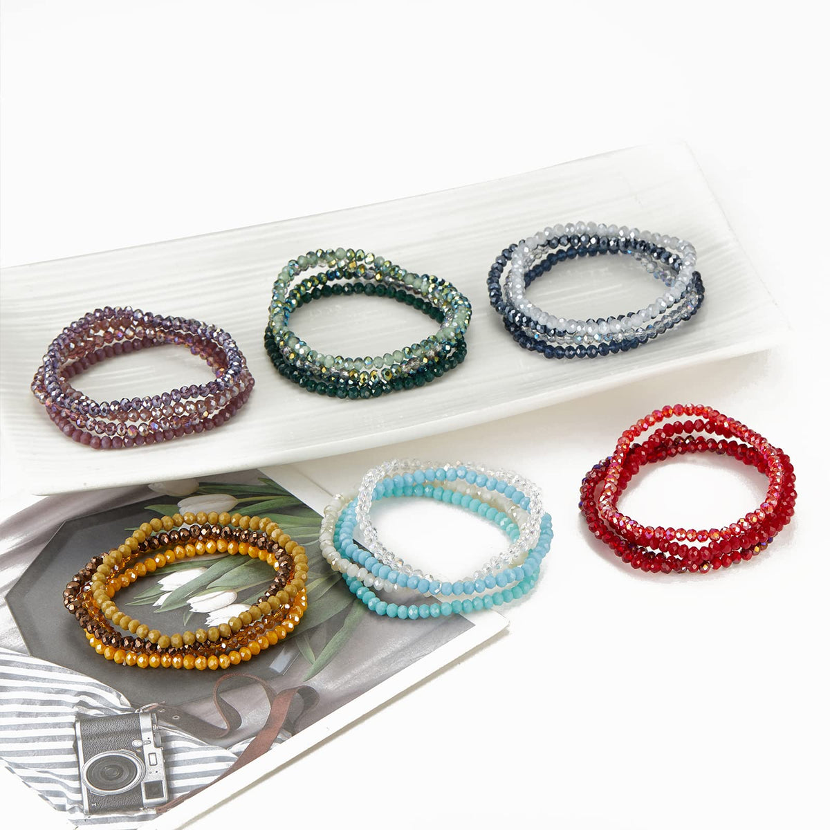 Noessla Beaded Boho Stretch Bracelet Colorful Stackable Crystal Beads Bracelets Trendy Costume Jewelry Mothers Day Gifts for Women(Yellow)