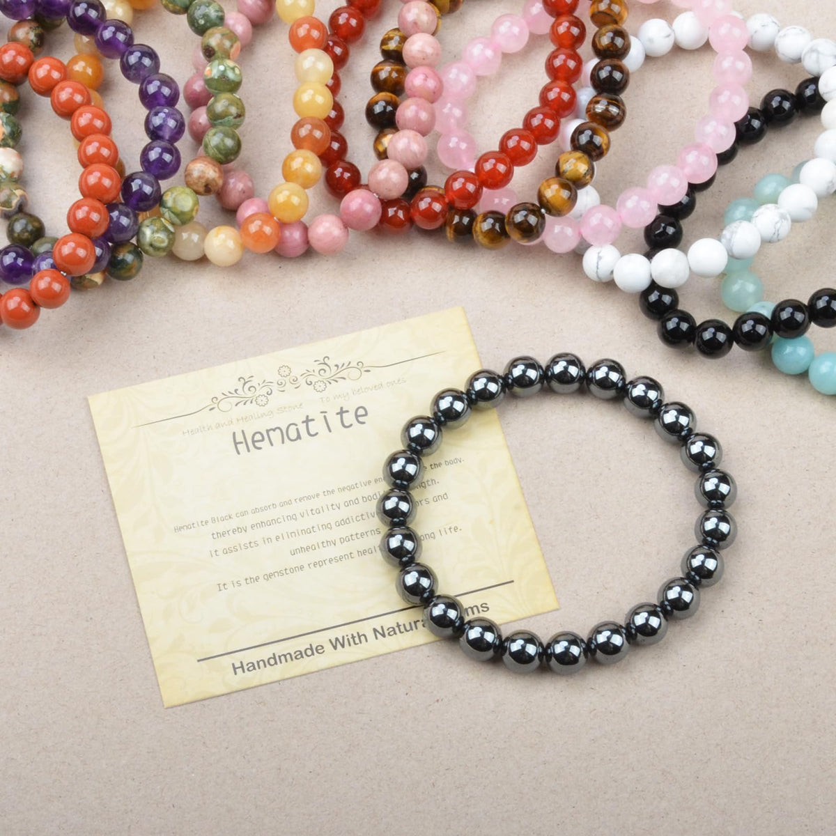CHCCOYE 6mm Natural Healing Gemstone Bracelet Handmade Yoga Stretch Elastic Bracelet Stress Relief Crystal Jewelry for Men and Women (6mm, Hematite)