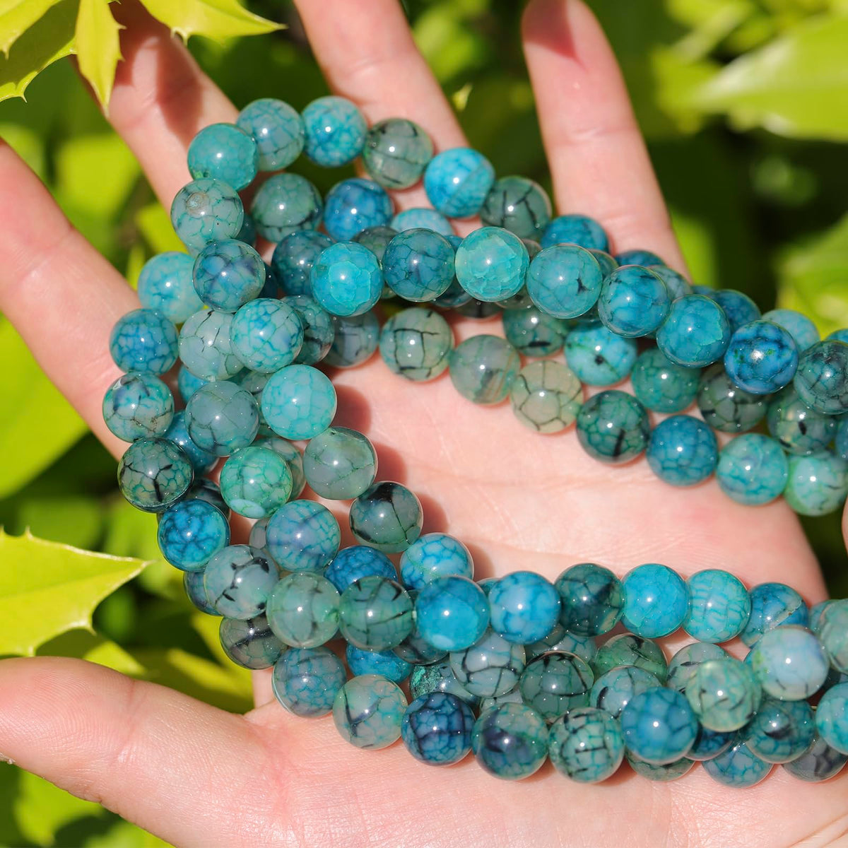 35pcs 10mm Natural Gemstone Beads for Jewelry Making Supplies,Green Dragon Vein Agate Healing Crystal Polished Round Loose Stone Beads for Bracelet Necklace 15 Inch