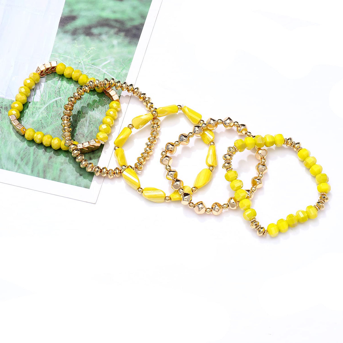 MOLOCH Beaded Bracelet For Woman -Multiple Stackable Layered Bracelets-Rainbow Elastic Stretchy Bracelet- Boho y2k Bracelet-Surfer Beach (yellow)