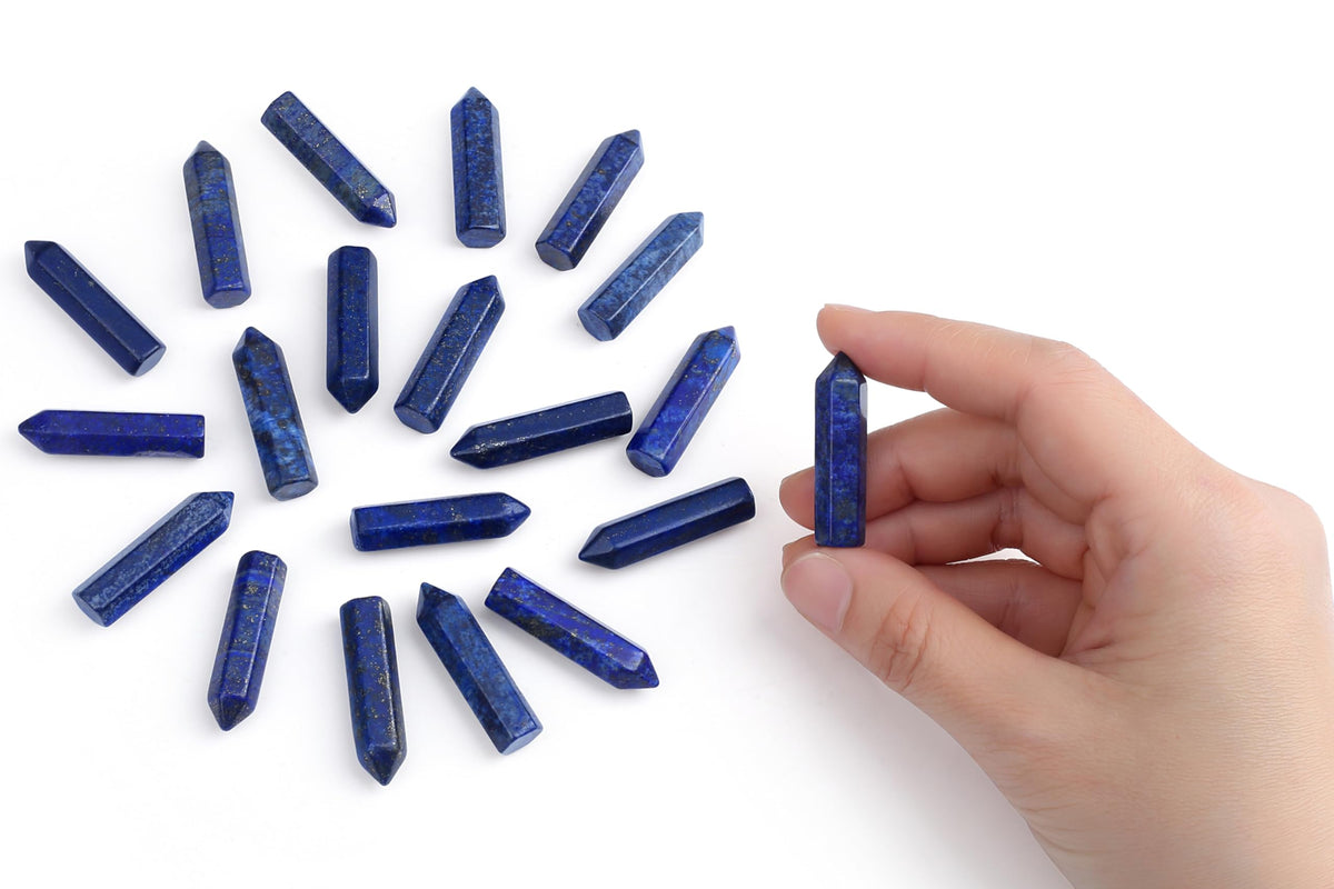 QINJIEJIE Lapis Lazuli 20 PCS Healing Crystals Stones Sets Wands Bulk Natural Pocket Crystal Towers Assorted Pointed Reiki Gemstones Polished Energy Meditation Chakra Gifts for Women Men