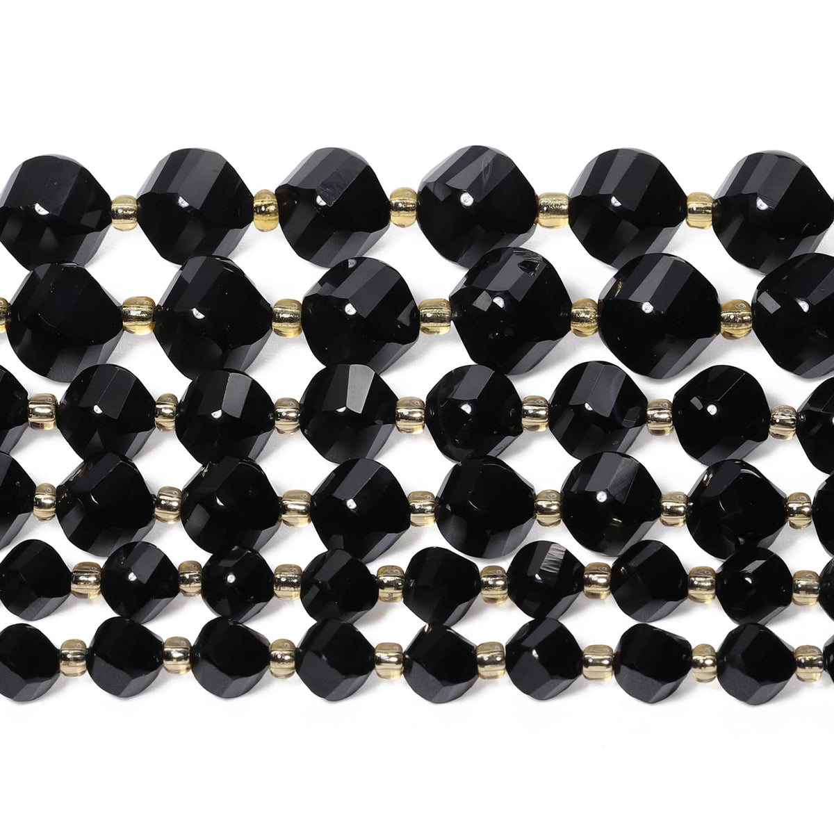 Yochus 42pcs Natural Black Tourmaline Stone Beads for Bracelet,2strands 6mm Facted Twist Loose Gemstone Beads for Jewelry Making DIY Craft Necklace Earring