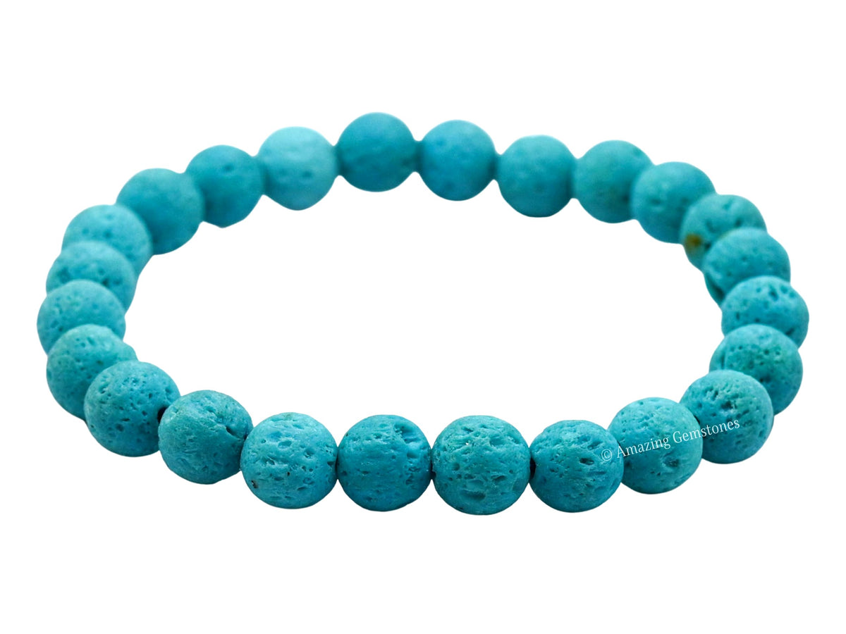 Amazing Gemstone Crystal Bracelet for Women Men's Gifts - Protection Healing Crystal Bracelet - 8mm Gemstone Beaded Stretchable Bracelet Pulseras Para Hombres Mujer Stocking Stuffers Mothers Day Gift (Turquoise Blue Lava)