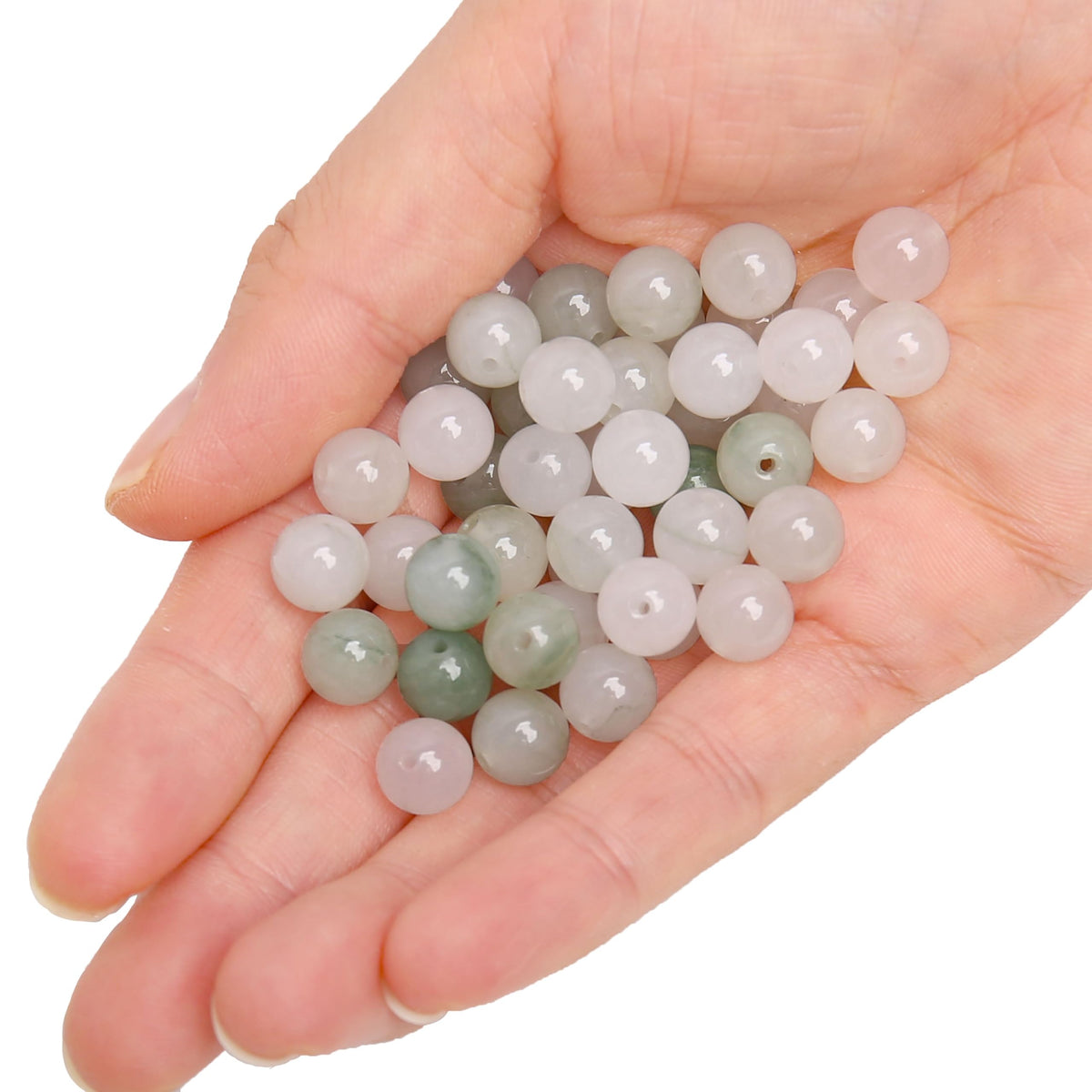 70PCS Natural 8MM Healing Gemstone, Iceberg Jade Energy Stone Round Loose Beads, Semi-Precious Crystal Beads with Free Elastic String for Jewelry Making DIY