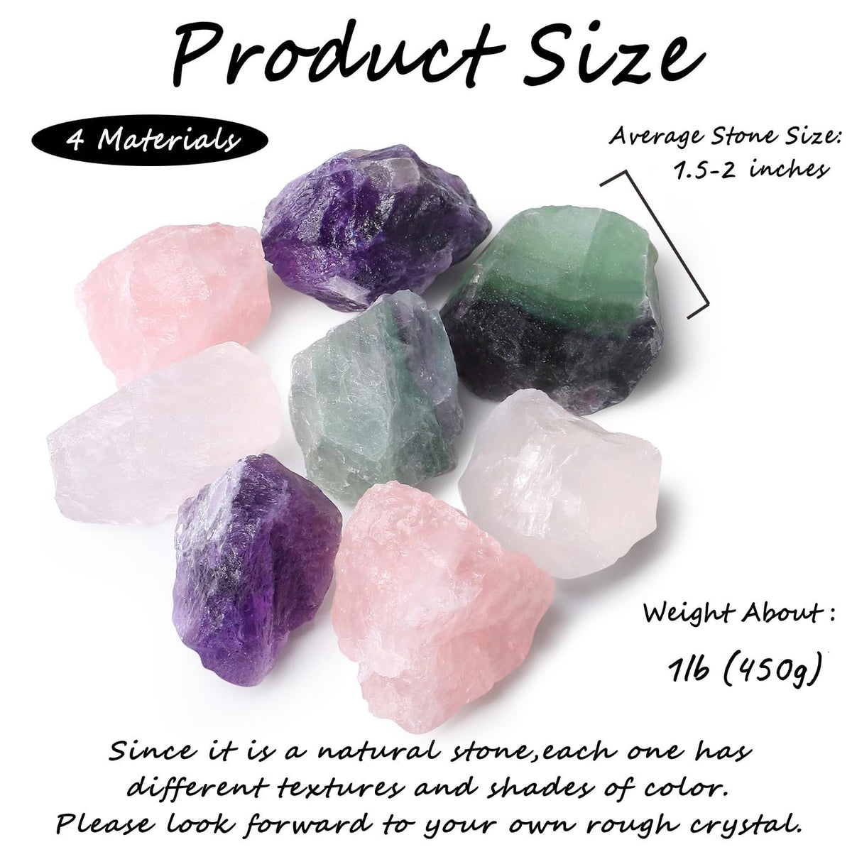 ZHIYUXI 1lb Amethyst 2" Rose Quartz Clear Quartz Fluorite Rough Stones Crystals Raw Crystal Bulk Large Crystals and Stones Gemstones Natural Rocks for Meditation, Fountain Rocks, Wire Wrapping, Decor