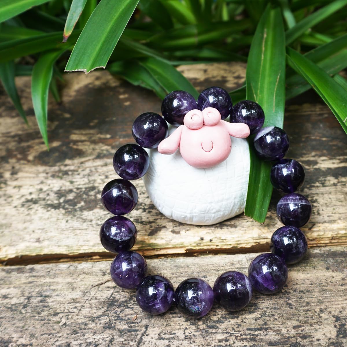 TaHLga 16MM Amethyst Bracelet for Men | Natural Third Eye & Crown Chakra Crystal | Fits for 8" Large Wrist | Emotional Healing Spiritual Gift for Talismans & Amulets & Feng Shui