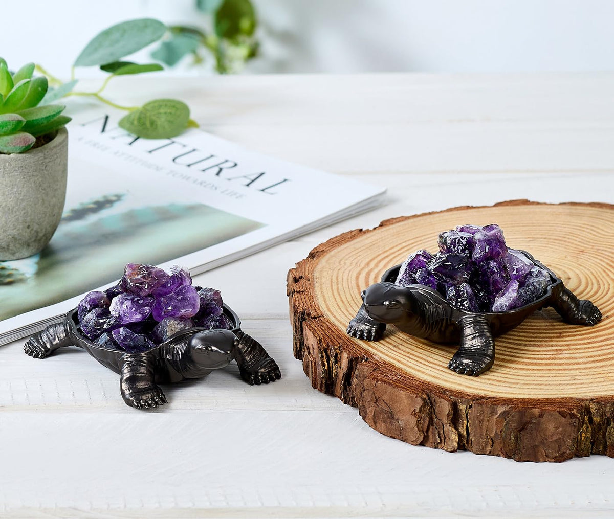 DUQGUHO Turtle Decor Figurines Turtles Gifts for Women Amethyst Crystal Cute Turtle Statue Decorations