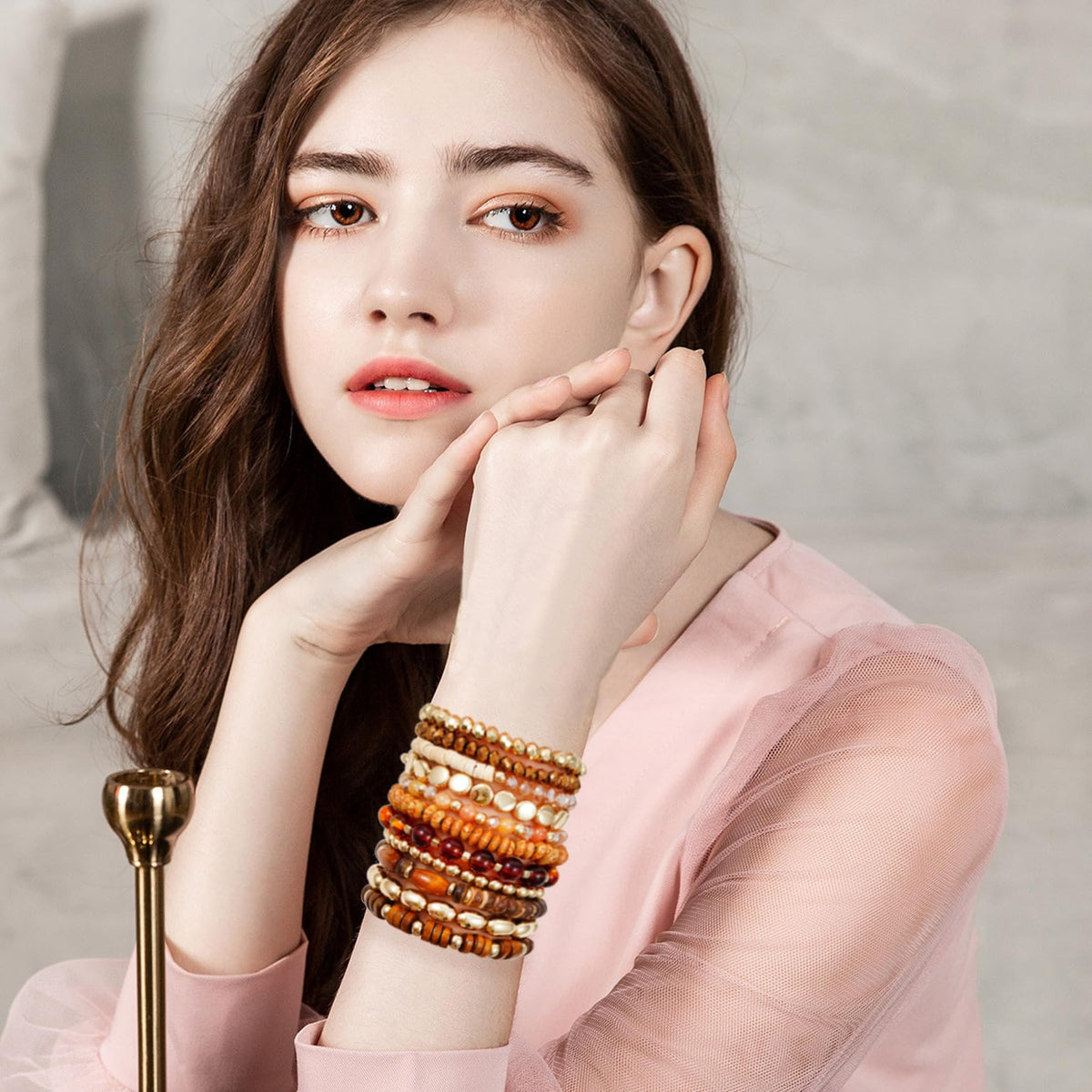 GOOJIDS Surfer Heishi Clay Bead Bracelets for Women Bohemian Stackable Gold Plated Beaded Stretch Bracelets Elastic Layering Friendship Bracelets Set Boho Jewelry