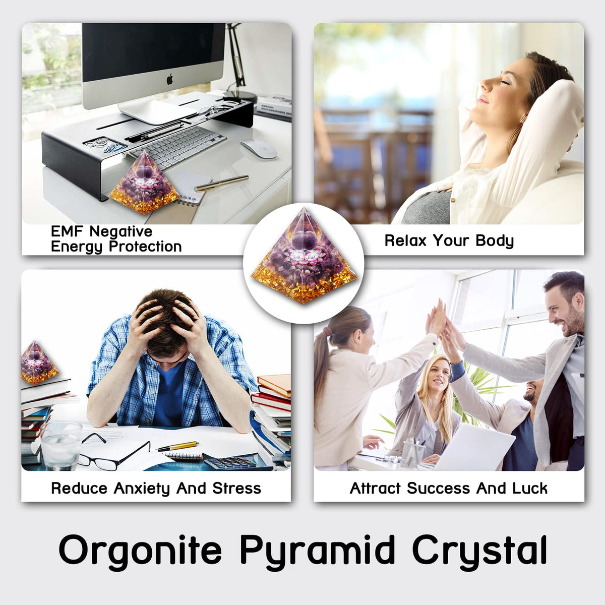 Orgone Pyramid, Amethyst Crystal Pyramid, Protection Crystals Energy Generator for Stress Reduce Meditation, Attract Wealth Lucky