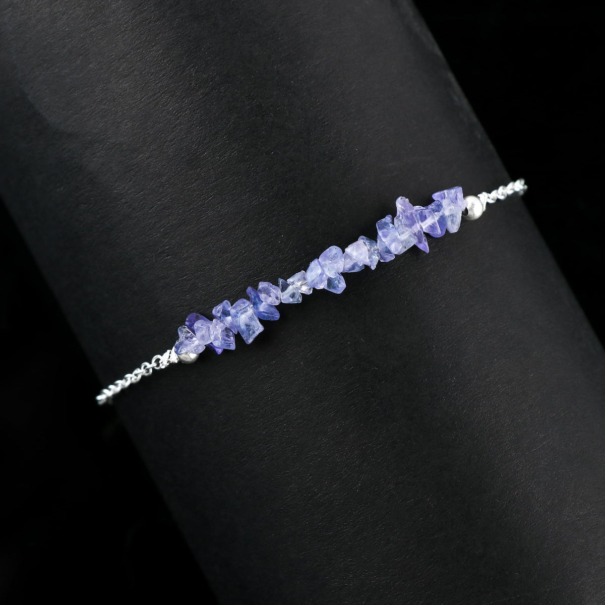 Gemimpression Handmade Tanzanite Chips Bar Bracelet – Natural Energy Healing Crystals – Silver Plated Adjustable 8 Inch Chain – Christmas Gift