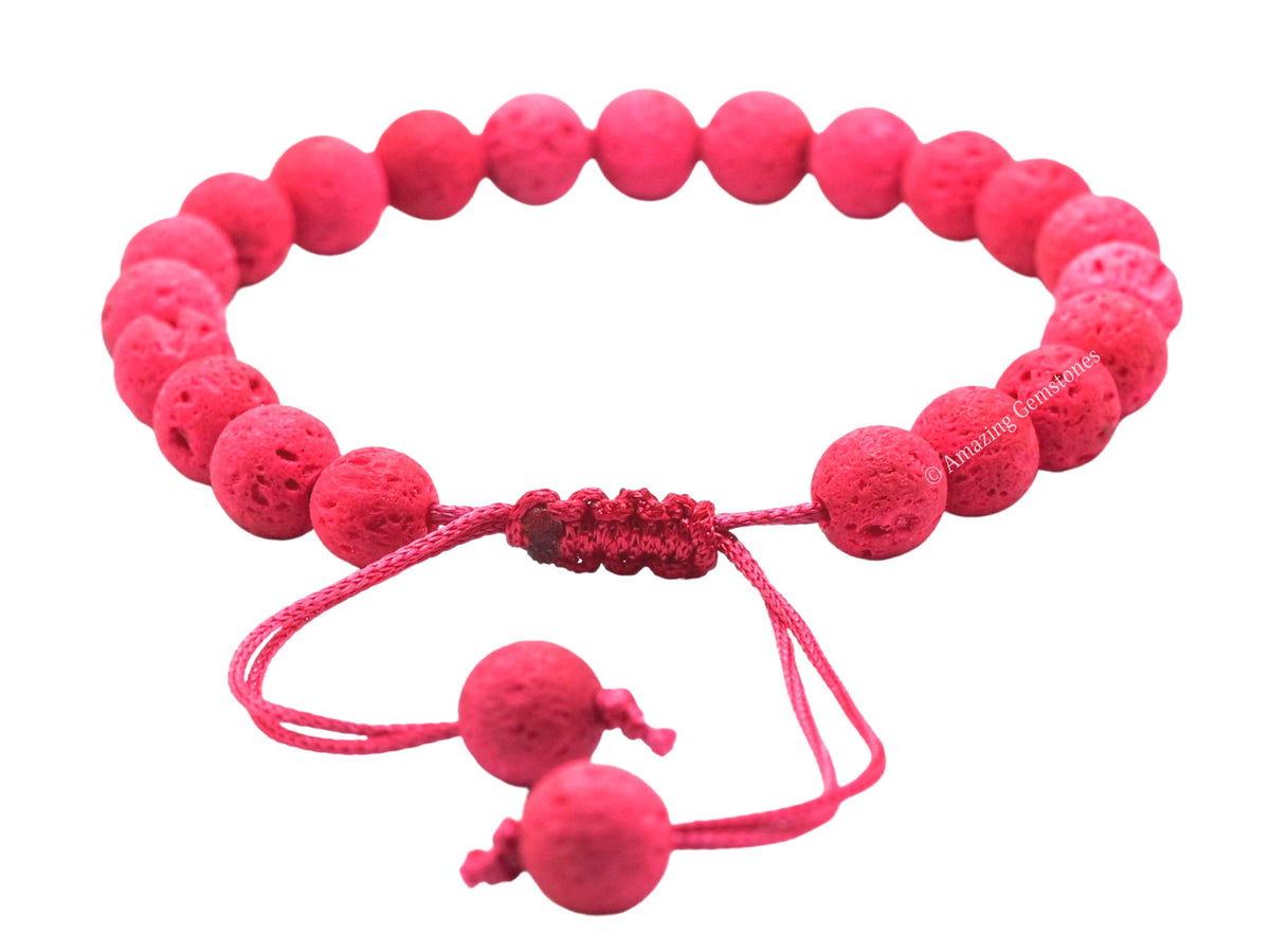 Amazing Gemstone Pink Lava Bracelet, Gifts For Men & Women - Protection Healing Crystal Bracelet - 8mm Gemstone Beaded Adjustable Bracelet, Pulseras Para Hombres Mujer Stocking Stuffers