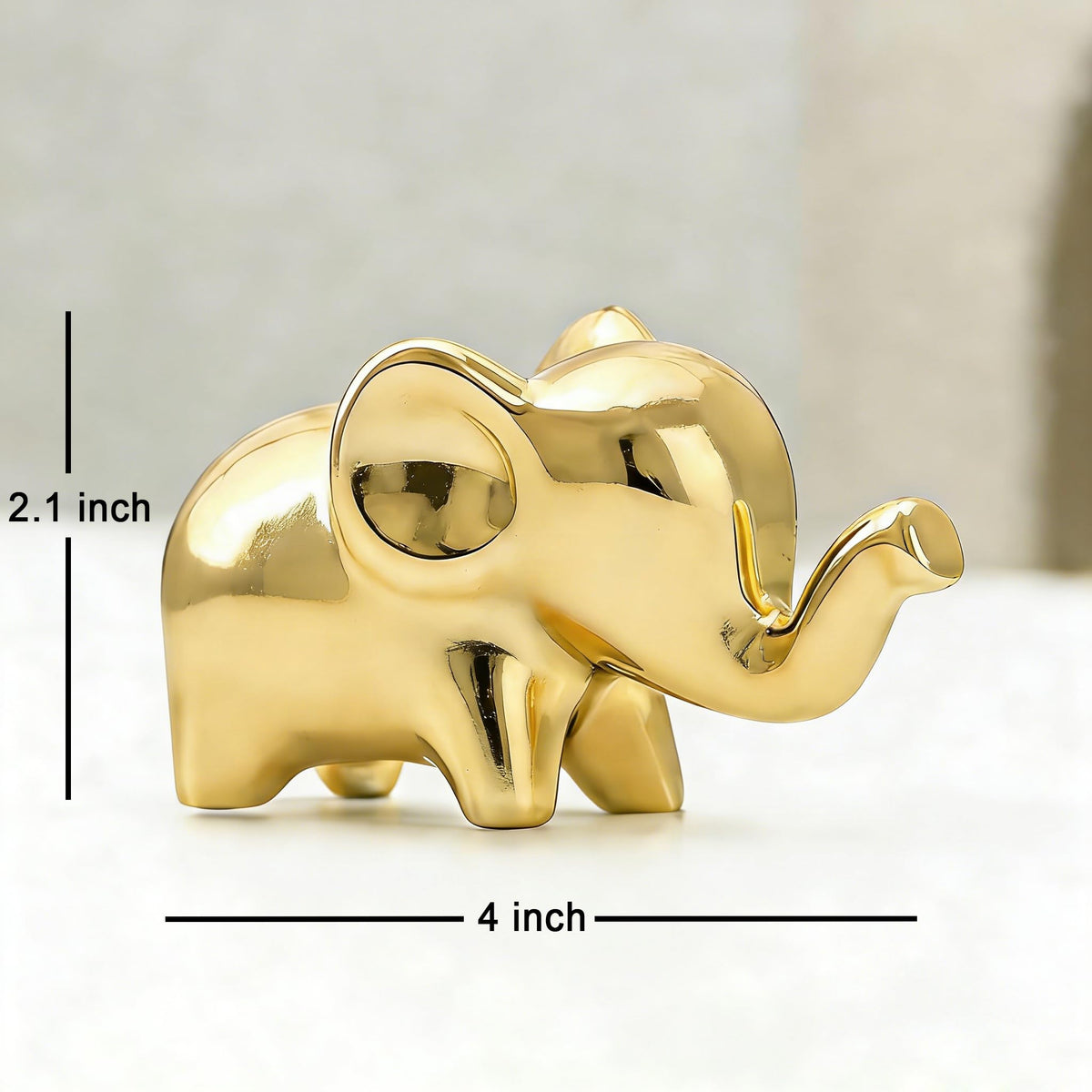 OwMell Good Luck Elephant Decor for Home, Small Ceramic Elephant Statue Figurine for Home Decor - Gold Plated