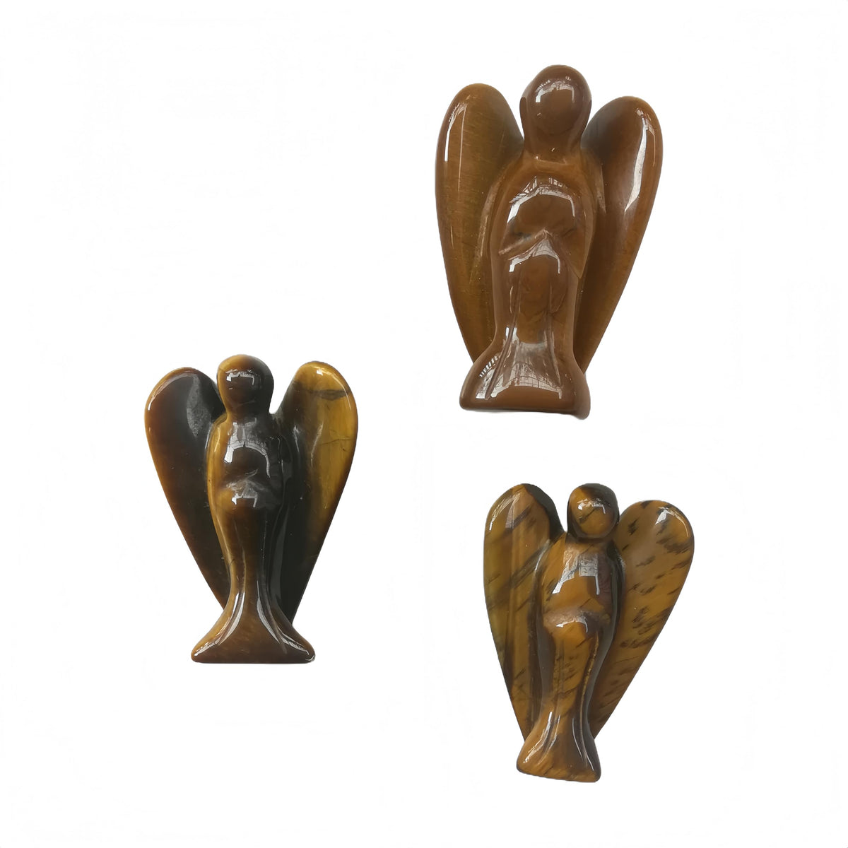 Afucats Natural Tiger's Eye Healing Guardian Angel Indoor Decorative Stone,1.5 Inches Carving Pocket Palm Statue,Gift for Her Christmas Décor