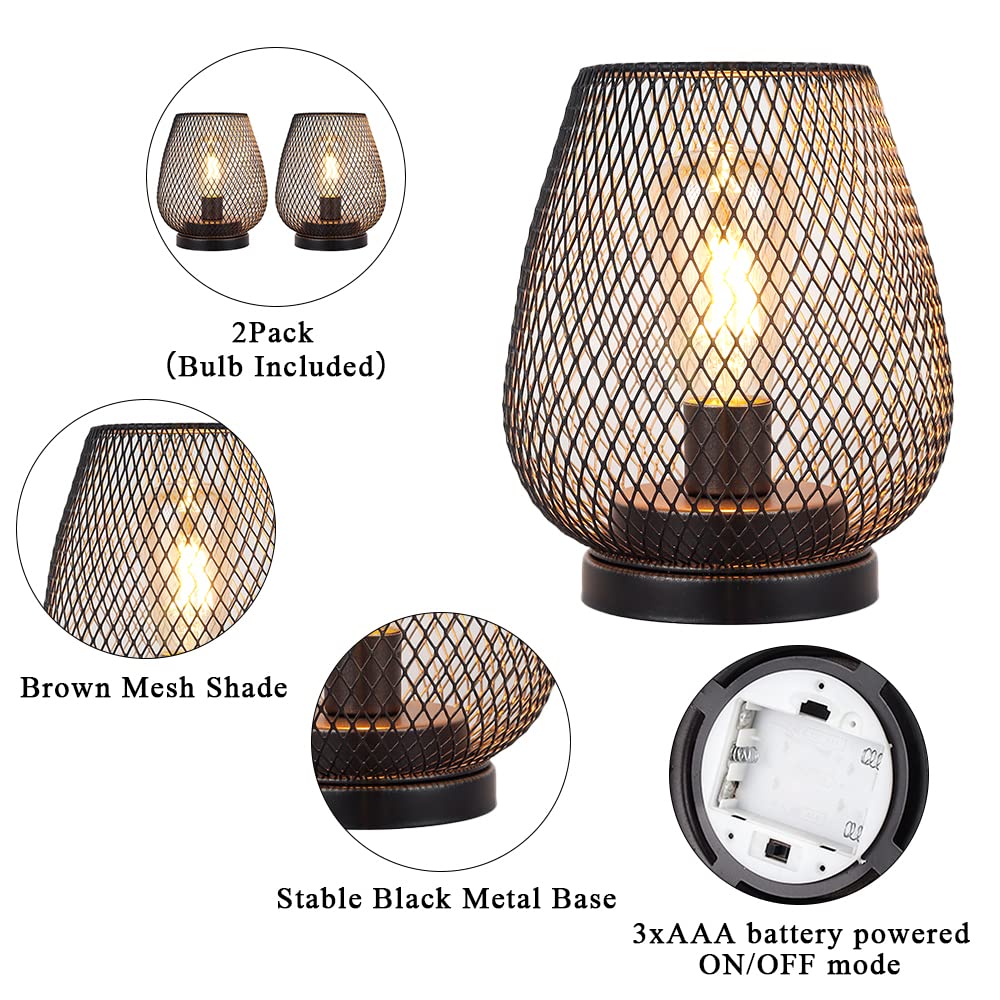 JHY DESIGN Set of 2 Metal Cage LED Lantern Battery Powered Cordless Accent Light with LED Great for Weddings Parties Patio Events for Indoors Outdoors