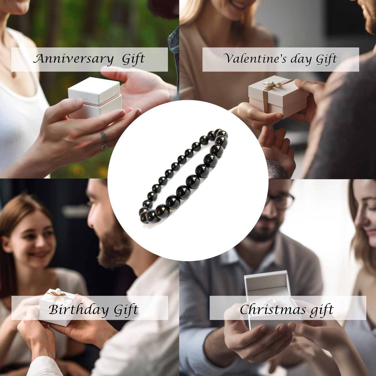 Cryhand Handmade 8mm Beaded Bracelets For Men Protection Bracelet For Women Chakra Feng Shui Stretchy Handmade Lucky Money Stretchy Crystal Bracelets Best Gifts (Black Tourmaline 1PCS)