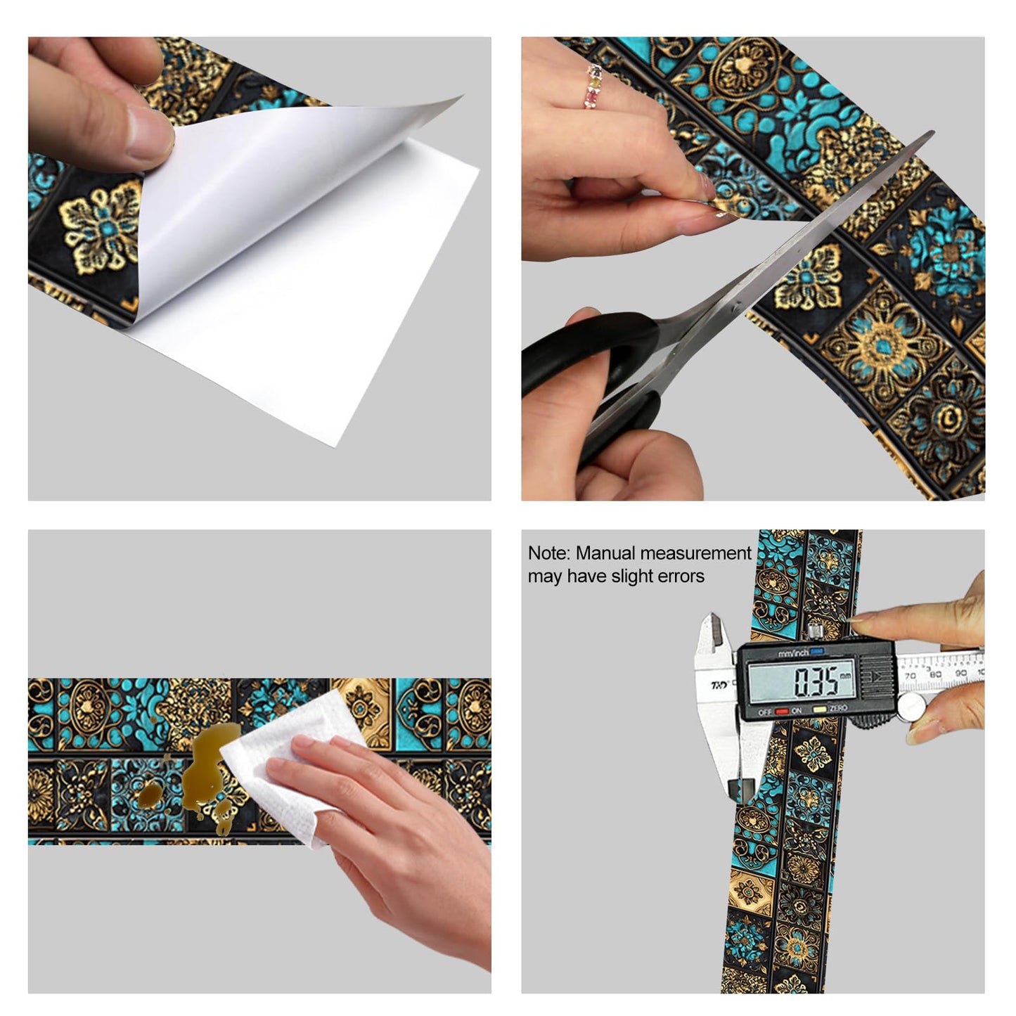 HOMETITUTE Wallpaper Border Peel and Stick Retro Mosaic Tile Wall Trim Paper Wall Decor Self Adhesive Border for Walls Mirror Frame Accent Strip for Bathroom Kitchen Living Room 4x196 Inch