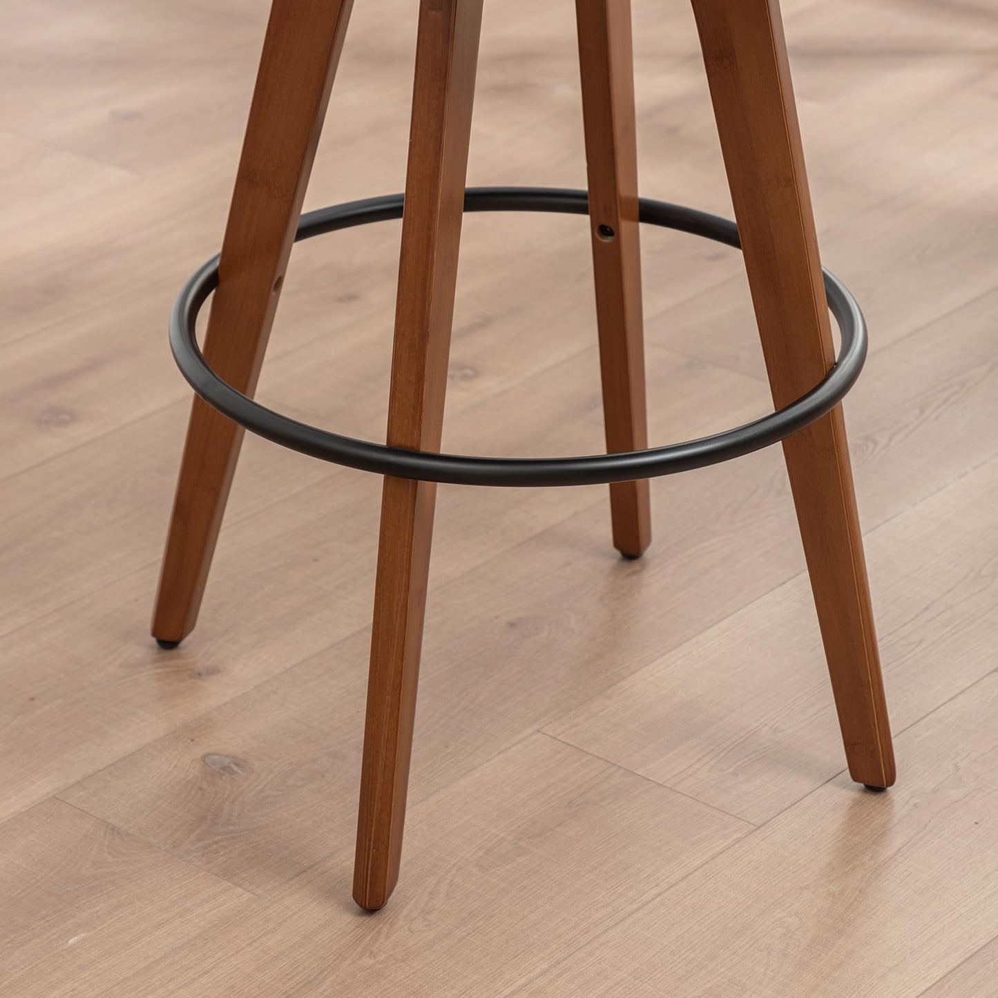 LUNLING 30” Bar Height Stools Set of 3.Mid Century Modern Bar Stools,Green PU Leather Kitchen Island Stools,Wood High Barstools Swivel with Back and Arms for Home Bar Furniture