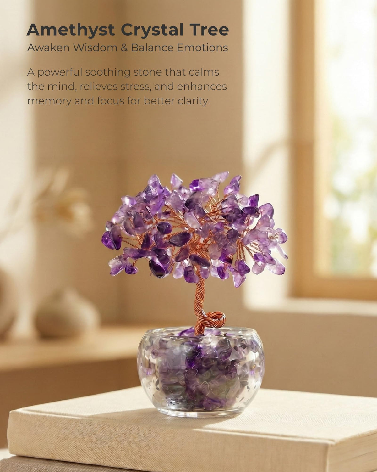 VELNORIX Amethyst Crystal Tree of Life - Natural Gemstone Feng Shui Bonsai - Healing Crystals Decor for Home Office, Meditation, Peace & Wisdom - Spiritual Gifts for Women (Purple)