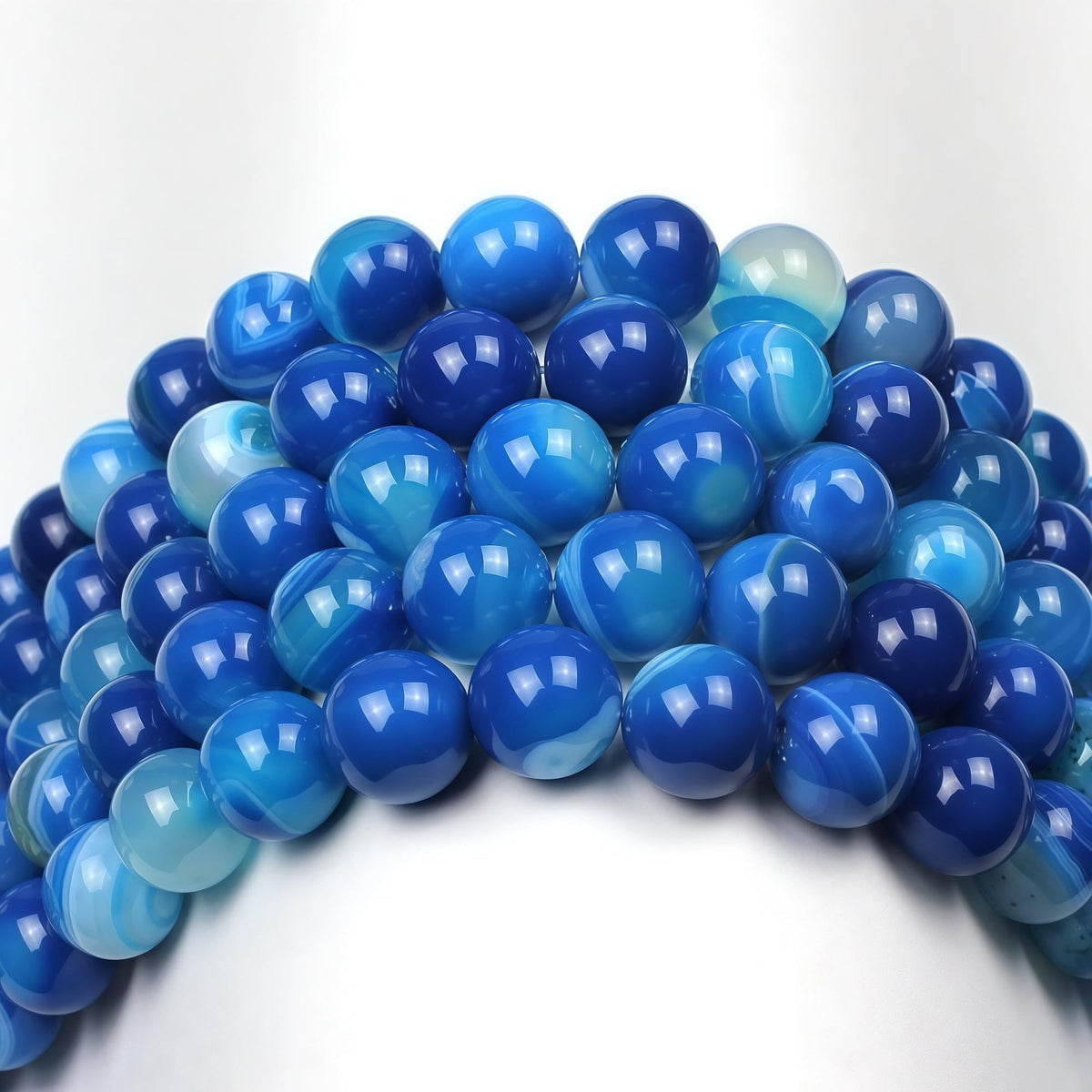 MJDCB Natural Stone Beads Blue Striped Agate Round Loose Beads for Jewelry Making DIY Bracelet Necklace (8mm)