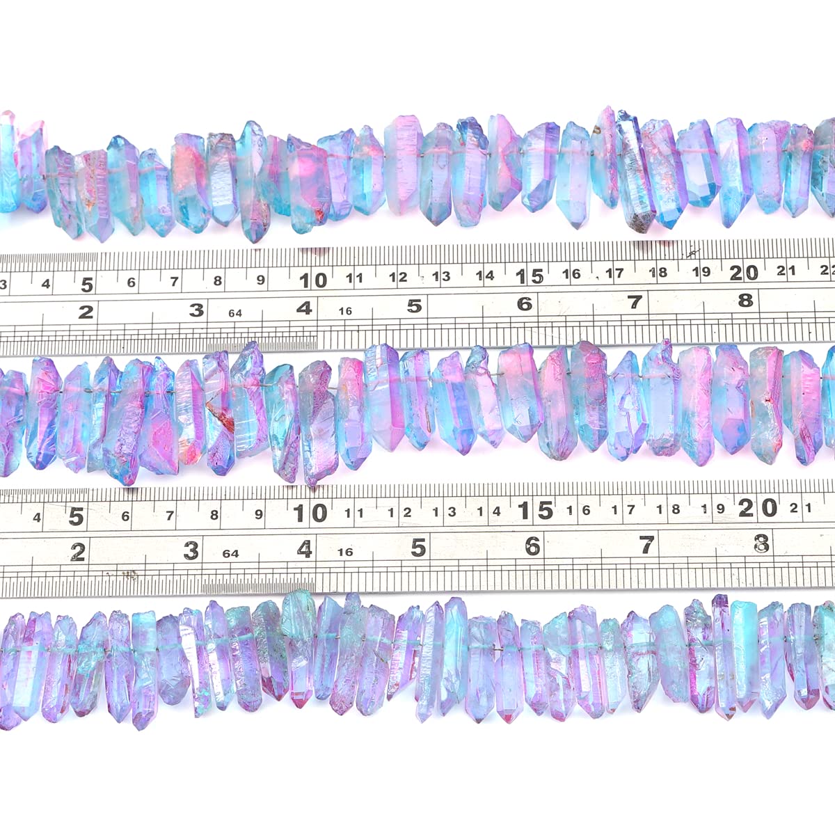BEADIA Blue/Purple Titanium Coated Crystal Quartz Spike Point Stick Beads Rough 1.0"-1.5" for Jewelry Making 15 Inch/Strand
