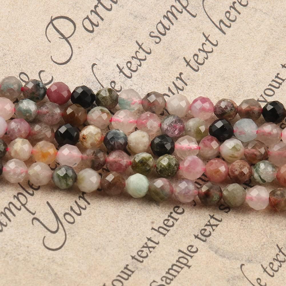 Song Xi 180pcs 2mm Natural Tourmaline Gemstone Beads Faceted Round Loose Stone Beads for Jewelry Making (1 Strand)