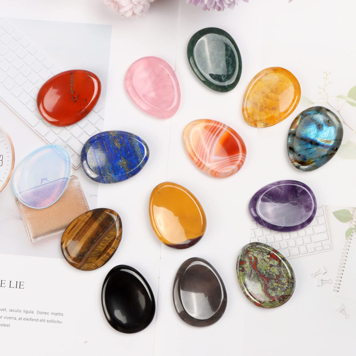 Artistone Red Carnelian Agate Crystal Thumb Worry Stone Hand Carved Healing Crystal Pocket Stone for Anxiety, Stress Relief, Meditation Reiki, Teardrop Shaped