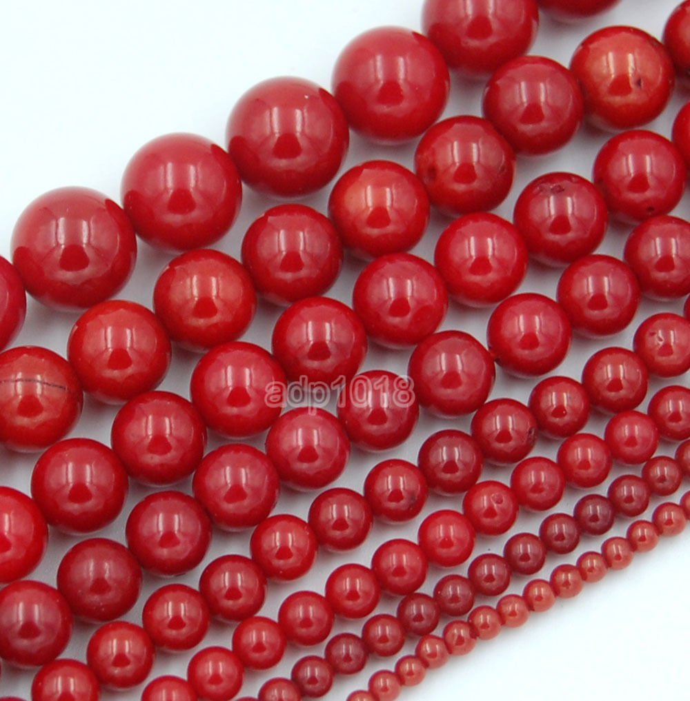 Wholesale Smooth Natural Gemstone Round Loose Beads 15" 4mm 6mm 8mm 10mm 12mm (6mm, Red Coral)