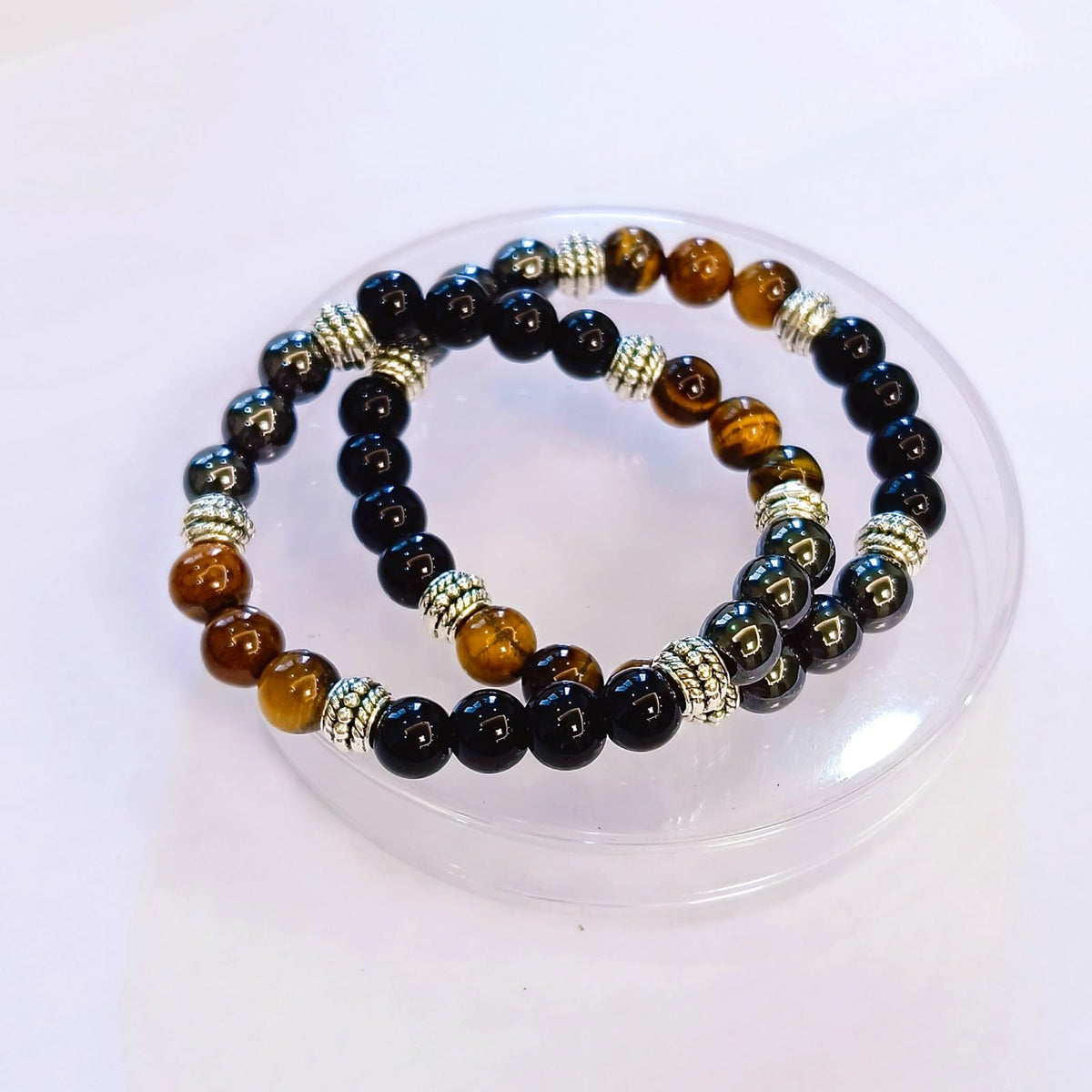 WEFRIN Triple Protection Bracelet for Bring Luck and Prosperity Hematite Black Obsidian Tiger Eye Stone Bracelets for Men Women, Beaded Buddha Healing Rope Uni Bracelet (2pcs)
