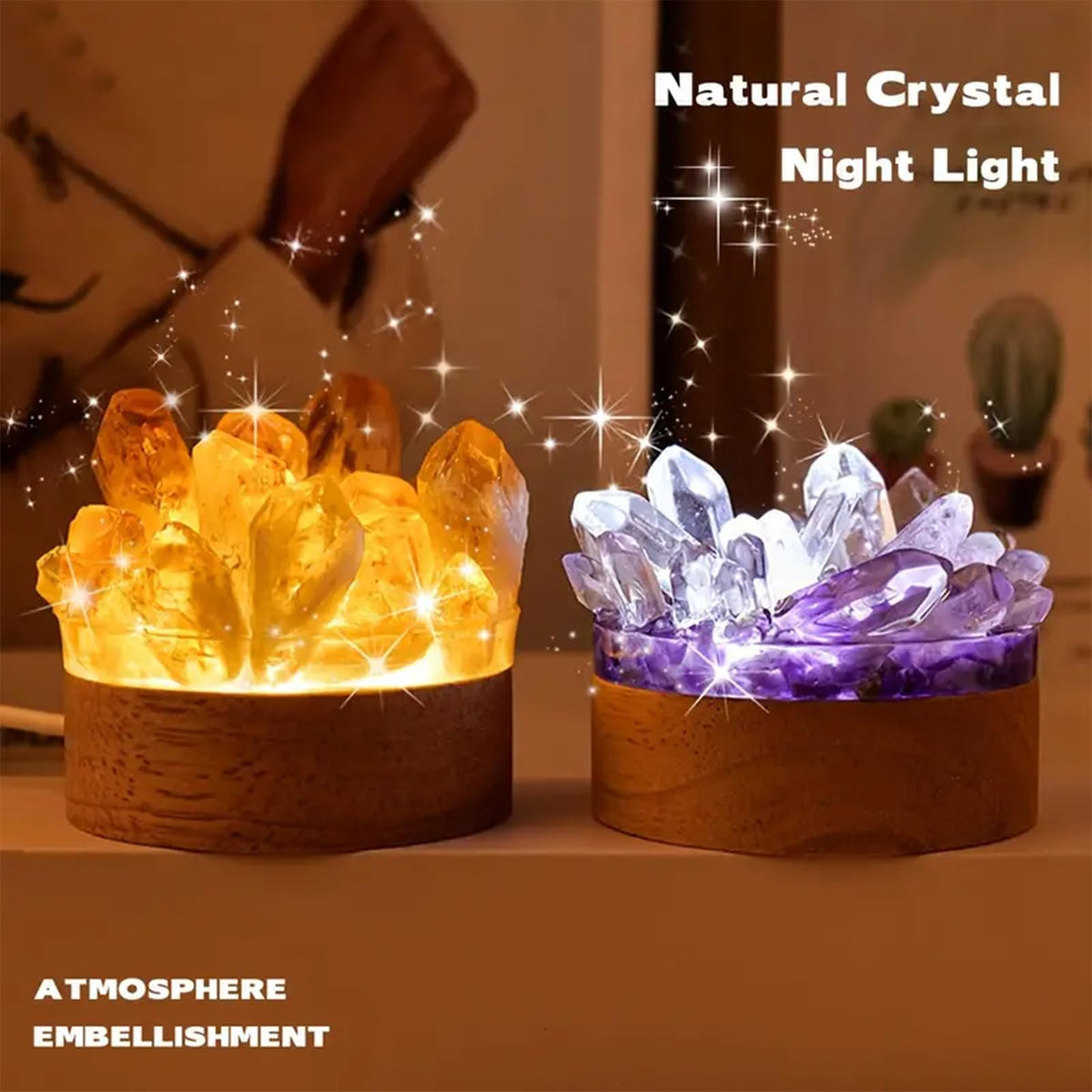 Runyangshi Natural Amethyst Crystal Night Lamp Bedroom Bedside Sleep Night Light Healing Crystal Gemstone Quartz Light Ambient Light USB Powered Night Decorations Desktop Ornament for Home Decor Gift