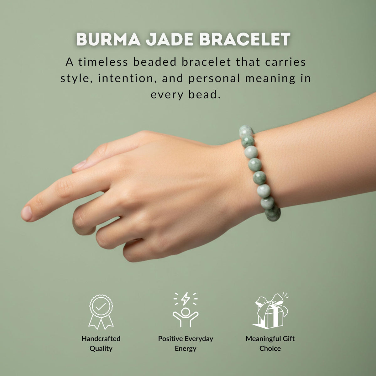 Cherry Tree Collection Burma Jade Bracelet β Handmade 8mm Natural Jadeite Beaded Stretch Bracelet for Men & Women β Healing, Protection & Positive Energy β Unisex Jewelry, Gift-Ready - (Small)