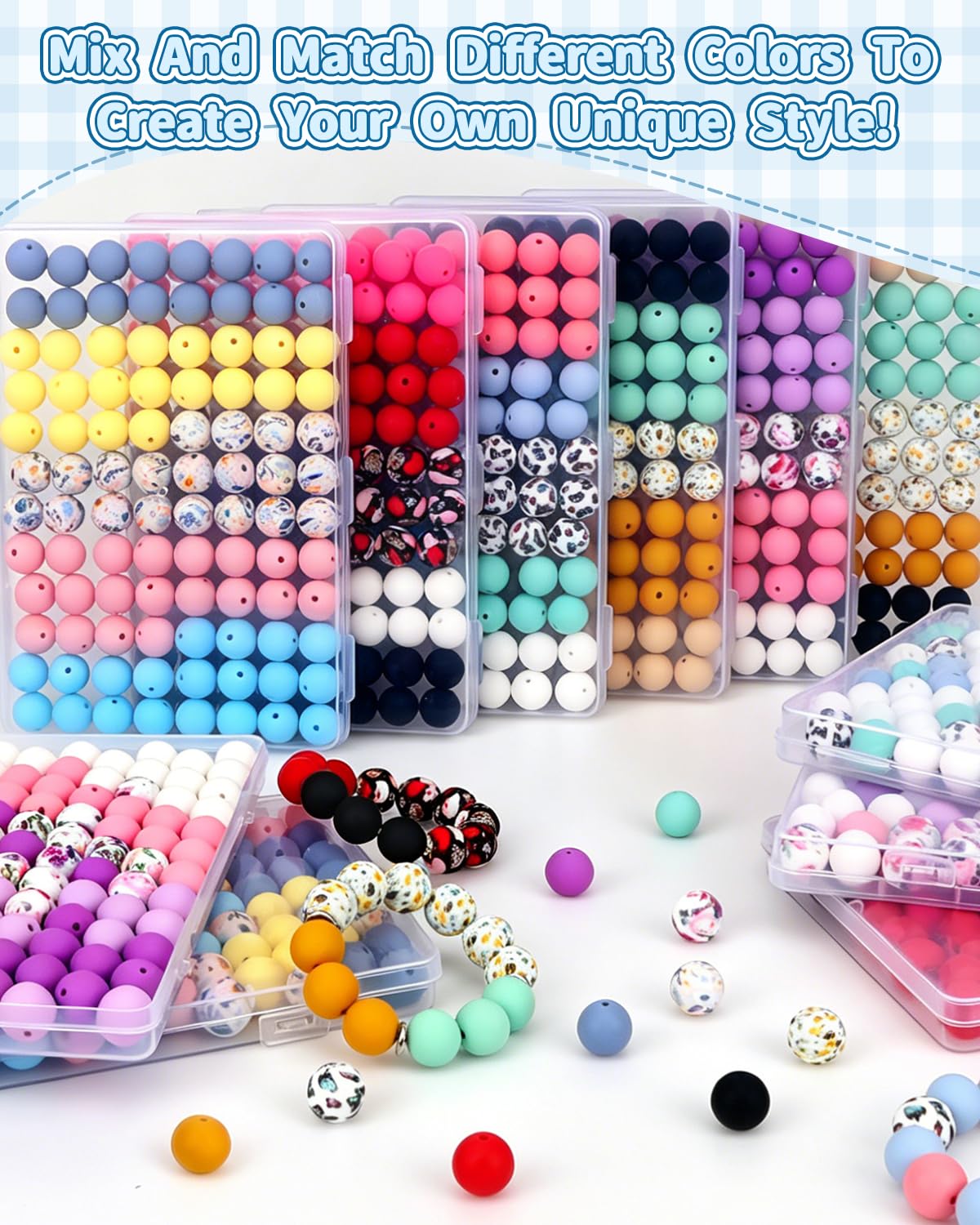 SALUOKE 100 Pcs 15mm Silicone Beads for Keychain Making, Flowers Silicone Beads Bulk Round for Bracelets Pens Crafts Jewelry Making (Flowers)