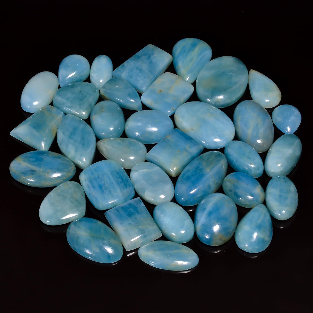 Natural Aquamarine Gemstone- Chakra Healing Crystals Gemstones for DIY Jewelry Making -Loose Polished Cabochon -Perfect for Crafting Meditation Jewelry Gift for Her Mother Wife (5 pcs, 25-35 mm)