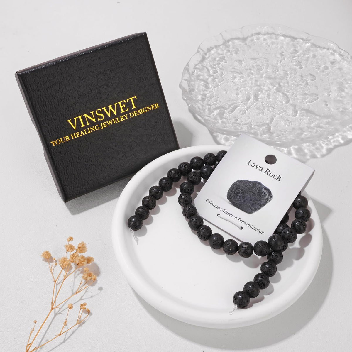Vinswet 45pcs 8mm Lava Rock Natural Stone Beads Round Genuine Real Stone Beading Loose Gemstones DIY Smooth Bead for Bracelet Necklace Earrings Jewelry Making