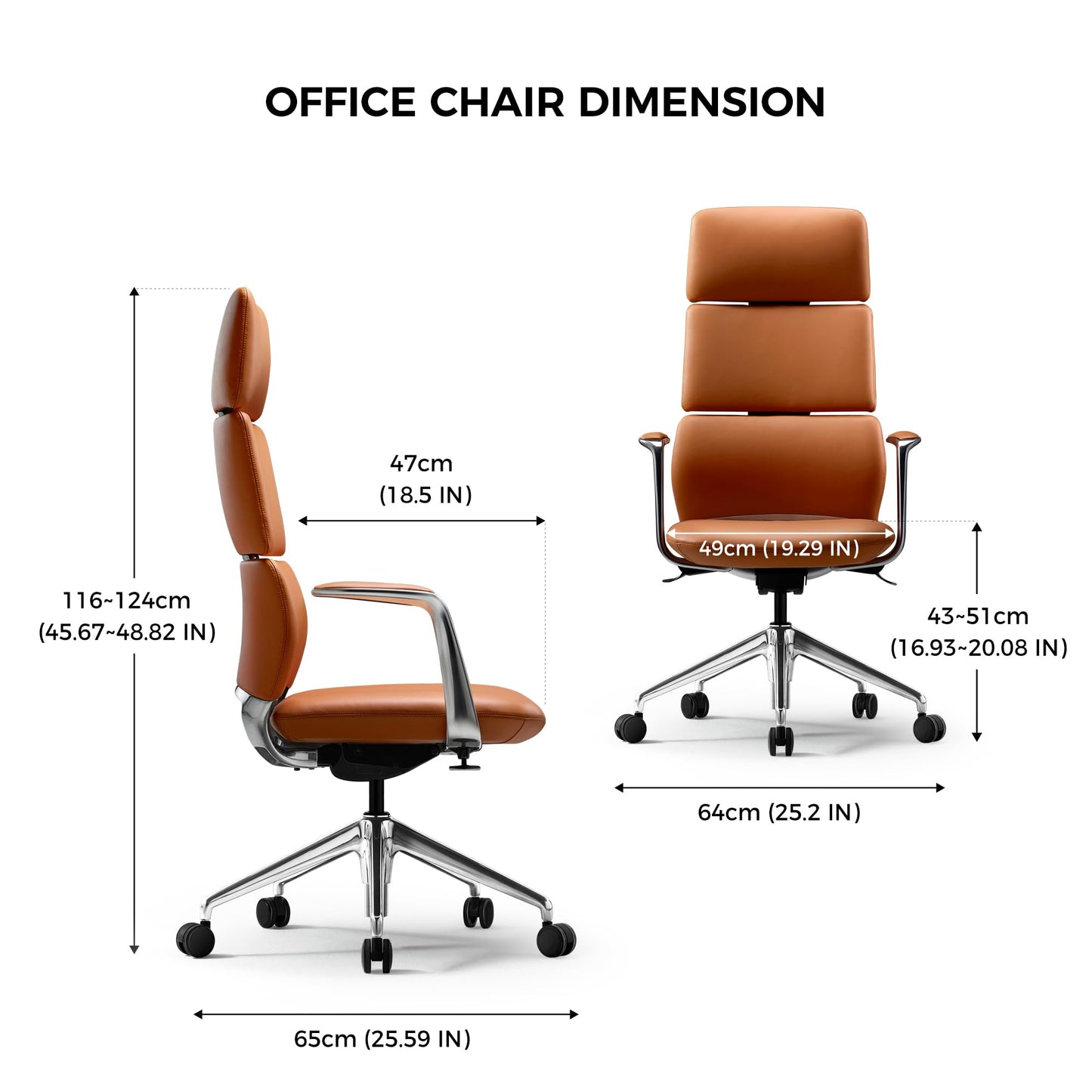 TOMU Executive Leather Office Chair, Top Grain Genuine Leather Executive Chair High Back with headrest, Adjustable Tilt & Height, Ergonomic Swivel Chair with Wheels (Orange)