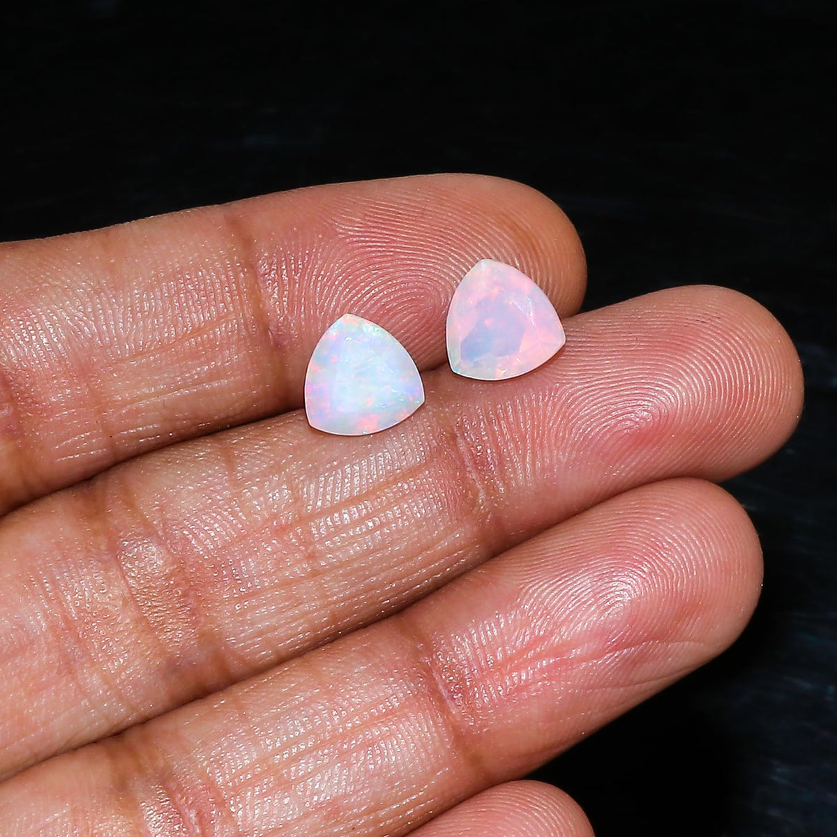 2 Pcs,8x8 MM, Yashee Natural Ethiopian Opal Crystal,Brilliant Cut, Trillion Shape, Jewelry Making Supply, Chakra Energy Healing Gemstone, Real Top Grade Crystal, Birthstone, Wholesale deal