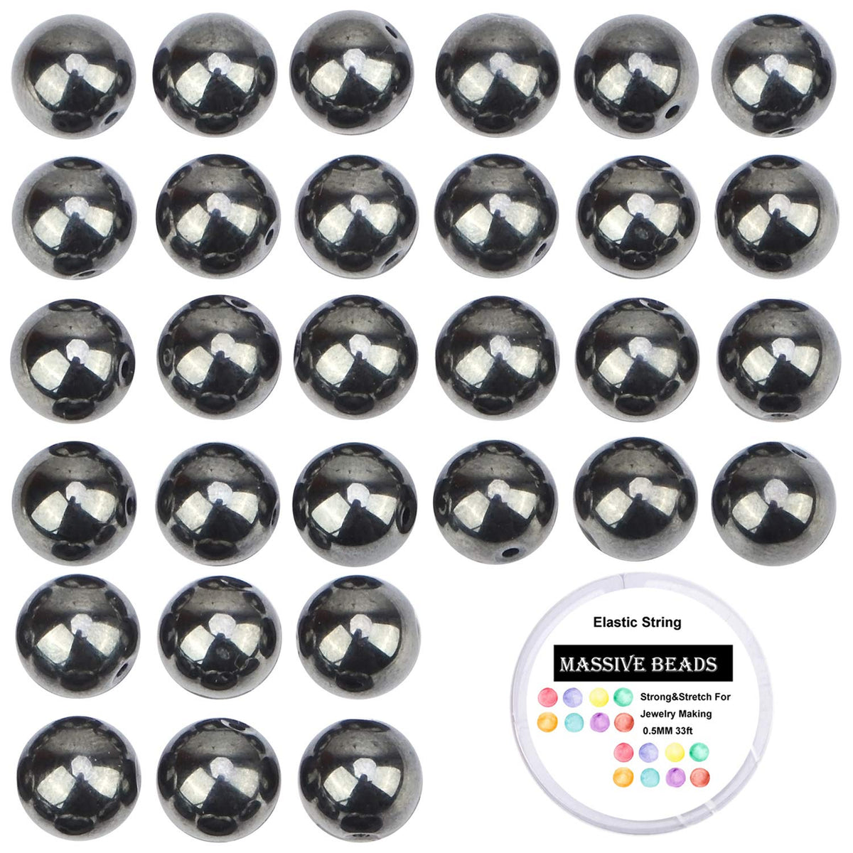 100Pcs Natural Crystal Beads Stone Gemstone Round Loose Energy Healing Beads with Free Crystal Stretch Cord for Jewelry Making (Hematite, 8MM)