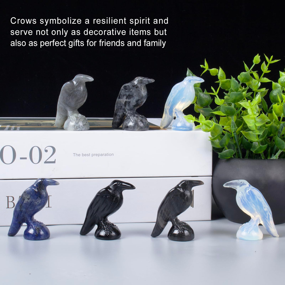 QLRSUXN Natural Shimmer Stone Raven Figurines,2 Inch Healing Crystal Animal Statues,Lucky Guardian Pocket Crow Figurines as Women’s Gifts,Raven Statues for Office Home Decor and Ornament.