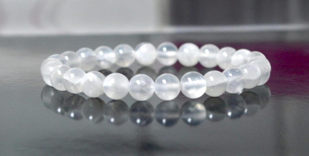 AWAKEN YOUR KUNDALINI Selenite Stretch Bracelet – 10mm Beads, Taurus & Gemini Birthstone