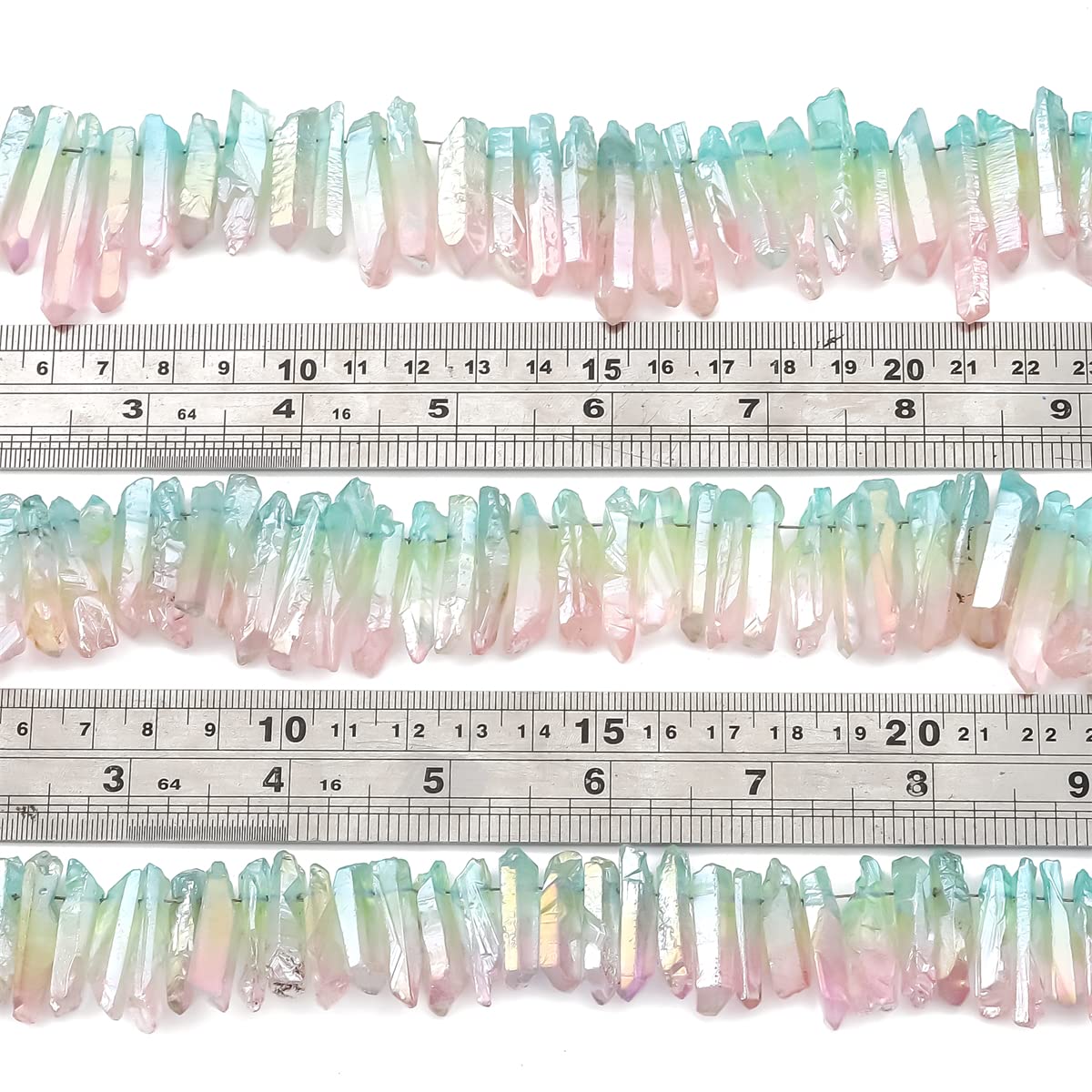 BEADIA Light Blue/Pink Titanium Coated Crystal Quartz Spike Point Stick Beads Rough 1.0"-1.5" for Jewelry Making 15 Inch/Strand