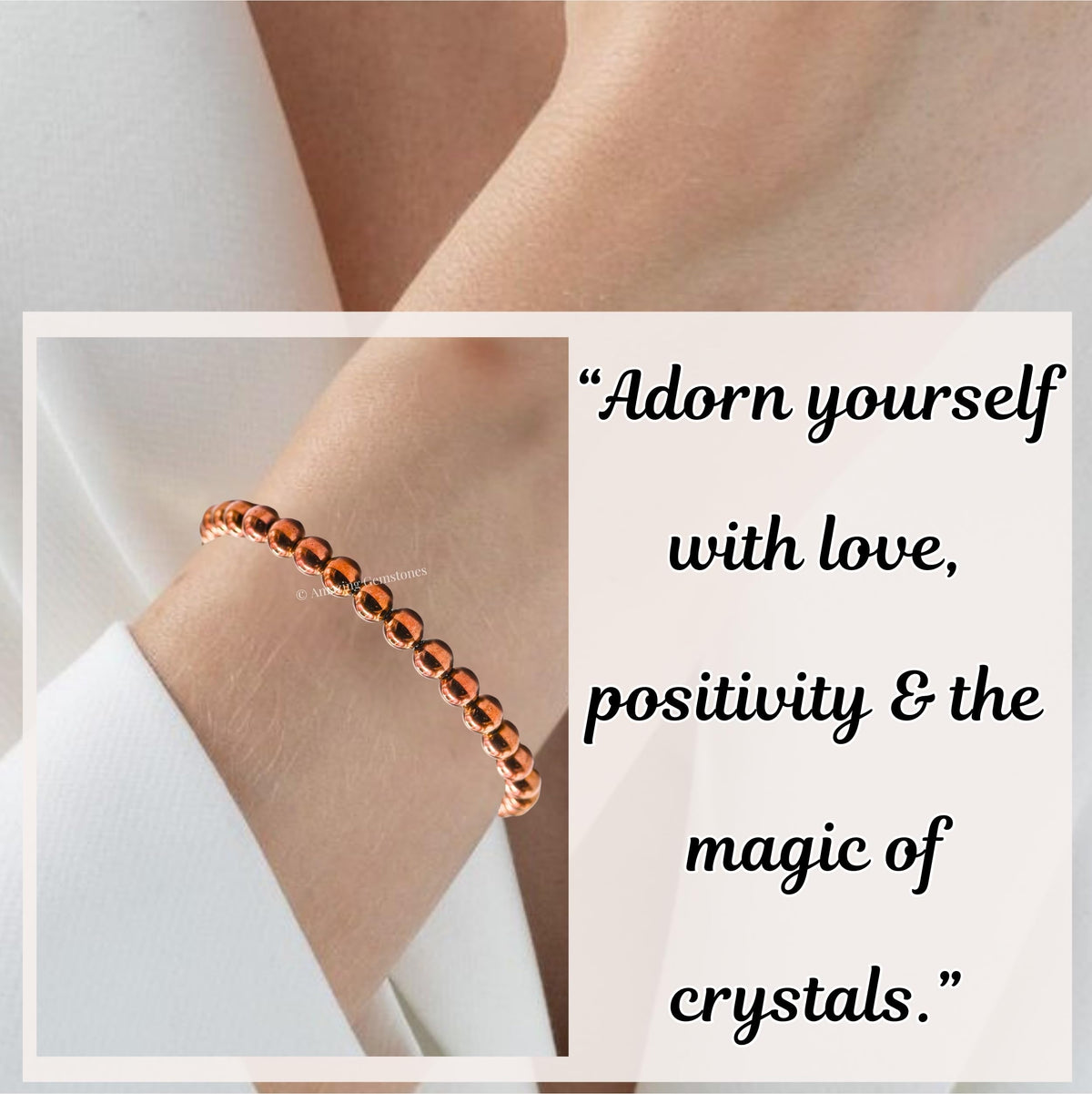 Copper Hematite Bracelet for Women Men's Gifts - Protection Healing Crystal Bracelet - 6mm Gemstone Beaded Adjustable Bracelet Pulseras Para Hombres Mujer Stocking Stuffers