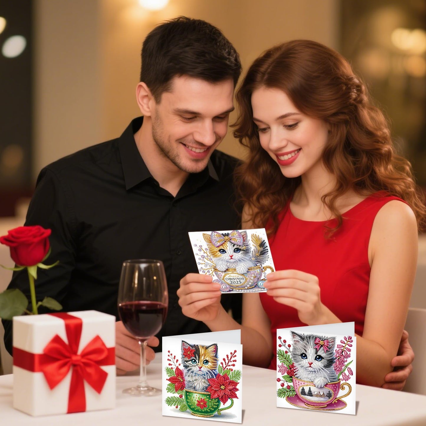 JZHYOAN 6Pcs Cat Diamond Art Card with Envelopes DIY Animal Diamond Painting Cards Birthday Greeting Cards for Holidays Celebrations Crystal Arts Craft Gem Art Gem Painting Mosaic Kit for Adults