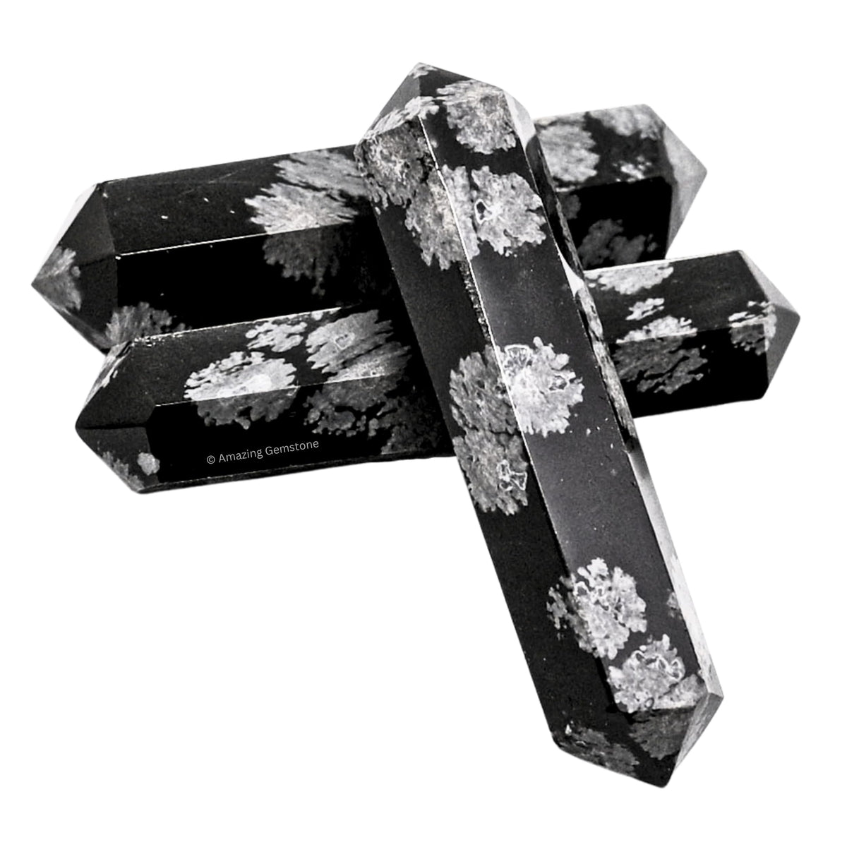 Amazing Gemstone Snowflake Obsidian Crystal Points Bulk Healing Crystals Stones - Pack of 3 Double Terminated Healing Wand Point Bulk Crystals for Crafts, Crystal Grid, DIY Work