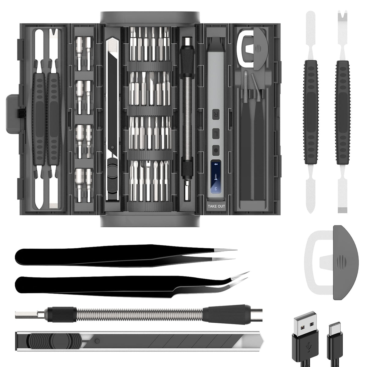 UF-TOOLS Mini Electric Screwdriver, 83 in 1 Cordless Rechargeable Small Power Screwdriver Set with 72 Bits, Led Light and Magnetic Mat, Professional Repair Tool for Phone Watch Camera Laptop PC