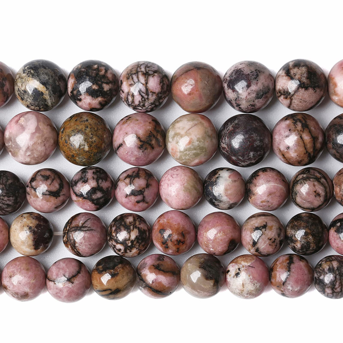 6MM 60PCS Natural Stone Black Stripe Rhodochrosite Gemstone Beads for Jewelry Making DIY Bracelet Necklace Semi Precious Crystal Beads