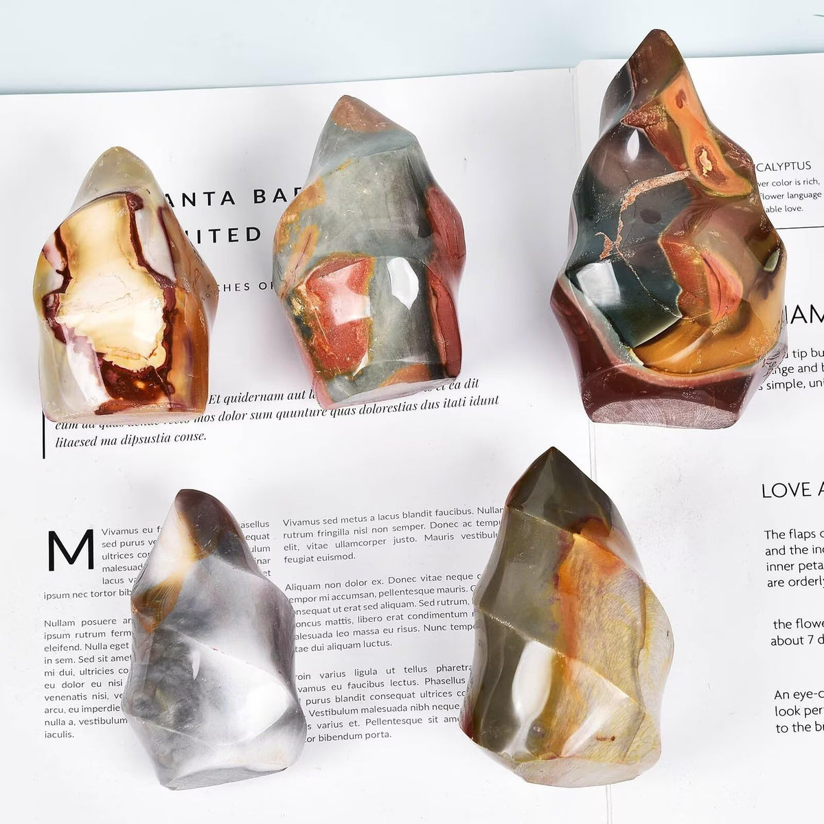 AMOYSTONE Polychrome Jasper Flame Shaped Stone Tower Obelisks 2-4 Pcs 1 Lb Total Natural Crystal Reiki Energy Home Office Decor
