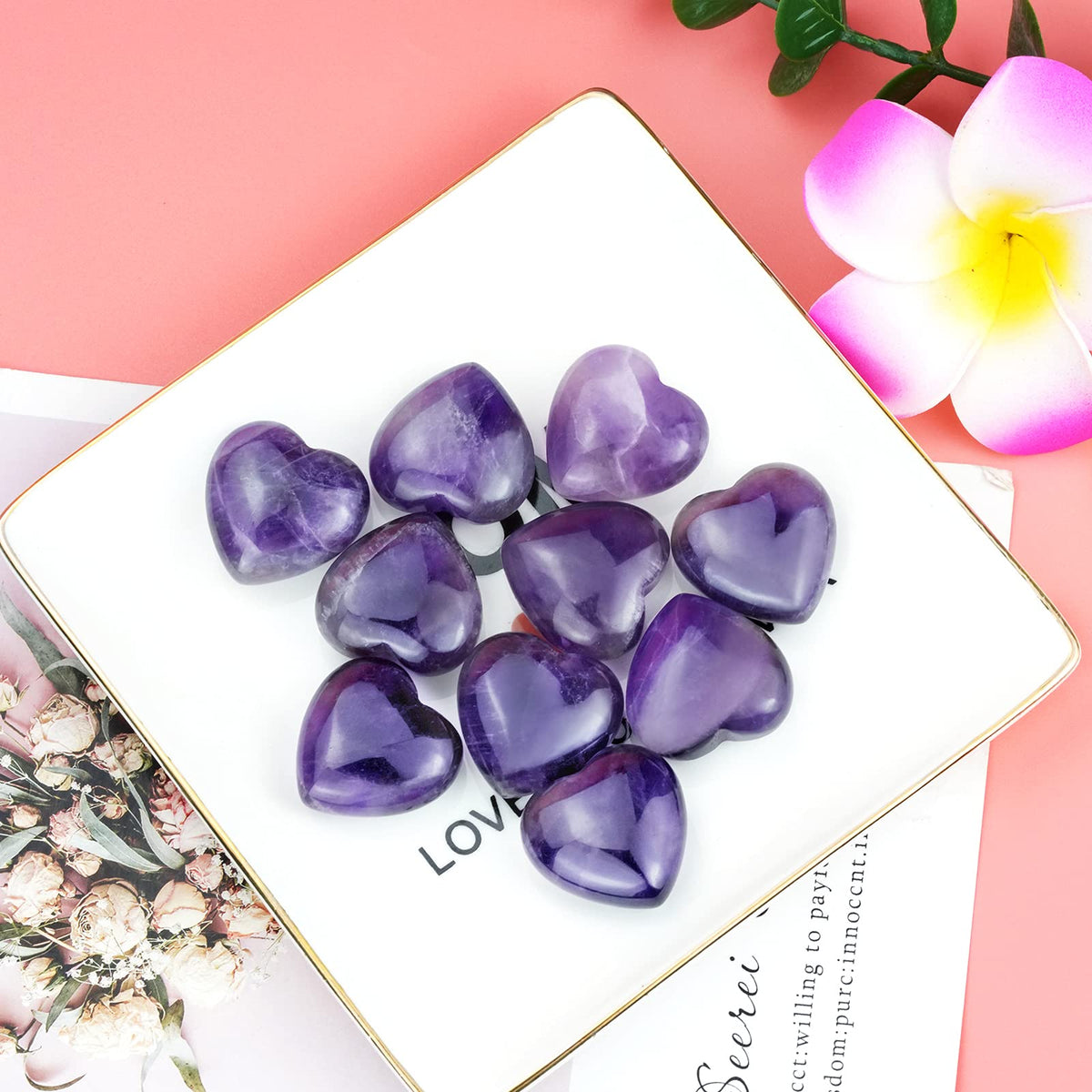 Marrywindix 10 Packs 1 Inch Healing Crystal Natural Amethyst Heart Love Carved Palm Worry Stone Chakra Reiki Balancing