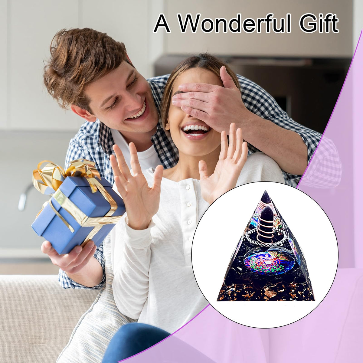 Saefheled Crystal Column Orgone Pyramid,Natural Energy Obsidian Orgonite Crystal Healing Pyramid for Reduce Stress,Balance Chakras, Enhance Meditation, Attract Luck, and accumulate Wealth Health(6cm)