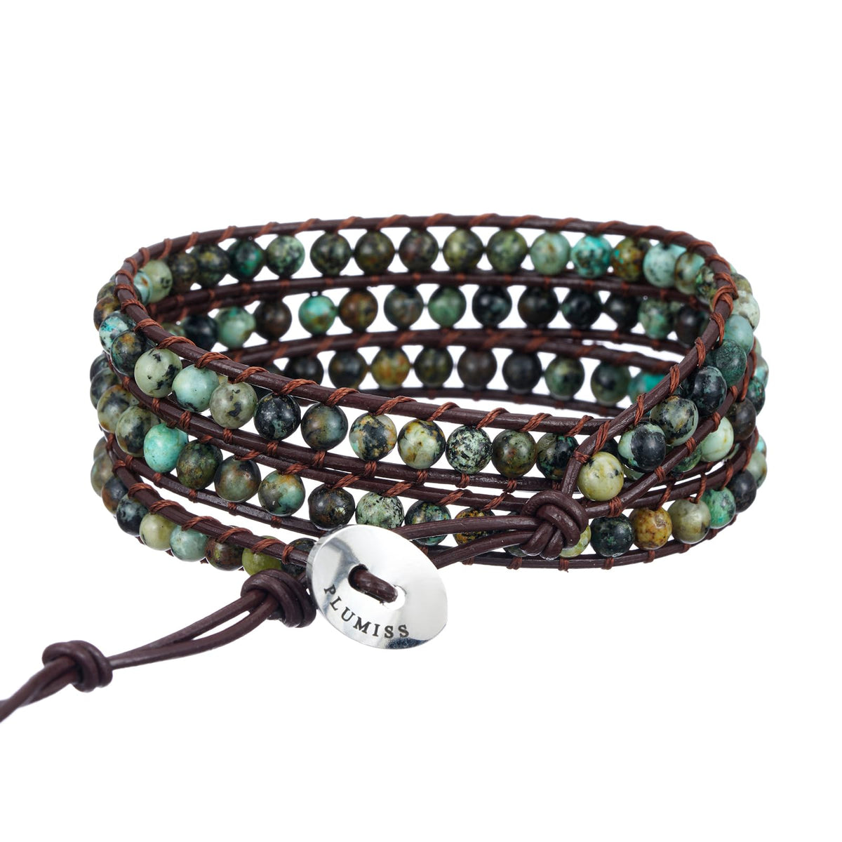 Plumiss Boho Natural 4mm African Turquoise Beads Stone 3 Wraps Bracelet Jewelry for Women Men