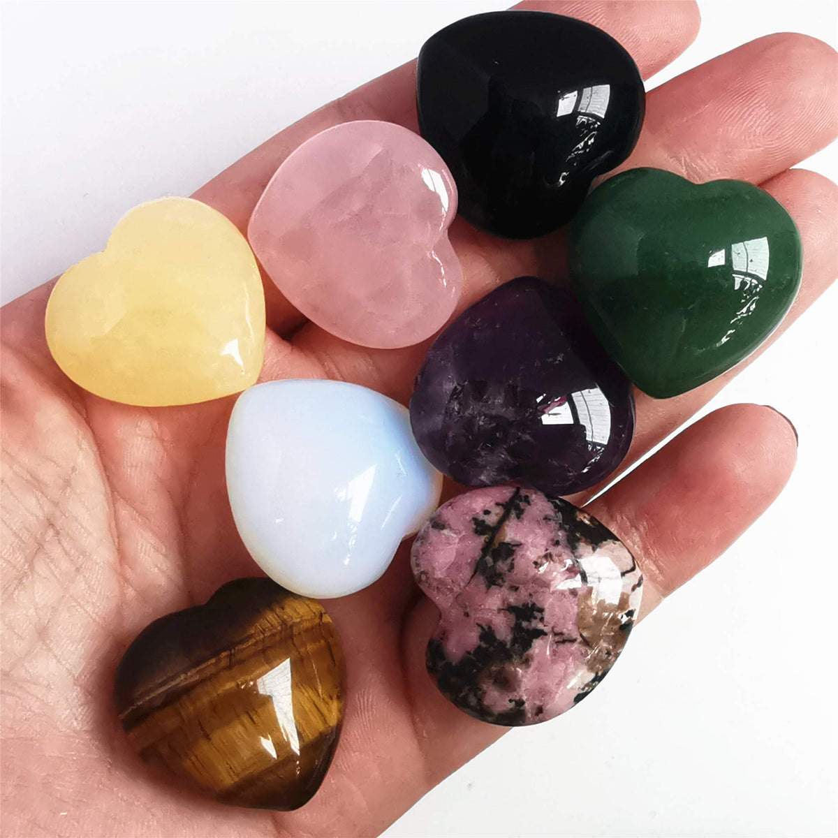Bacatgem 3 Pcs Pocket Palm Thumb Healing Crystal Heart Love Worry Stones,1 inches Reiki Balancing Crystal and Healing Stones(Tiger's Eye+Green Aventurine+Black Obsidian)
